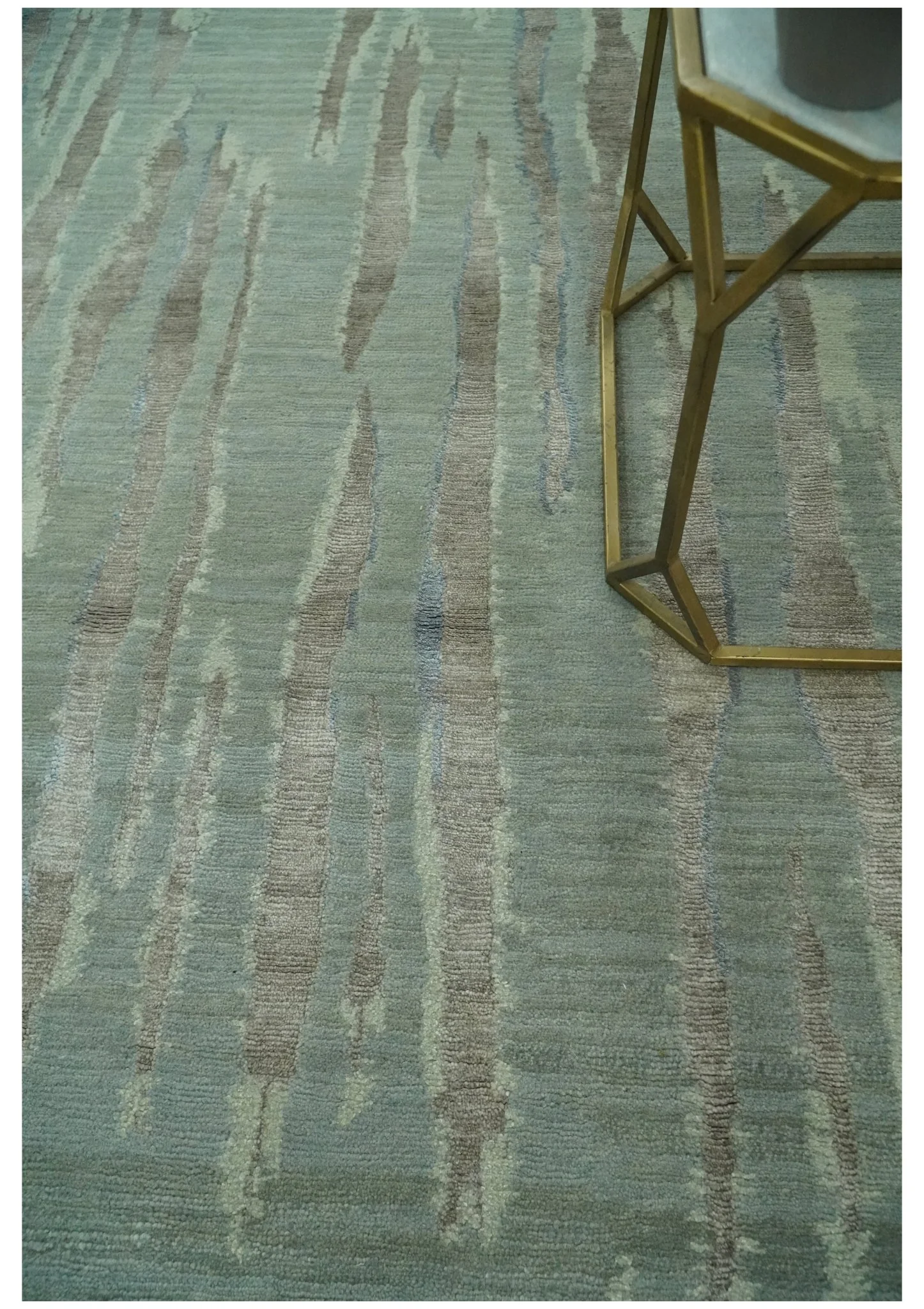 Modern Abstract Light Green, Gray and Silver Hand loom 6x9 wool and Bamboo Silk area Rug - Image 2