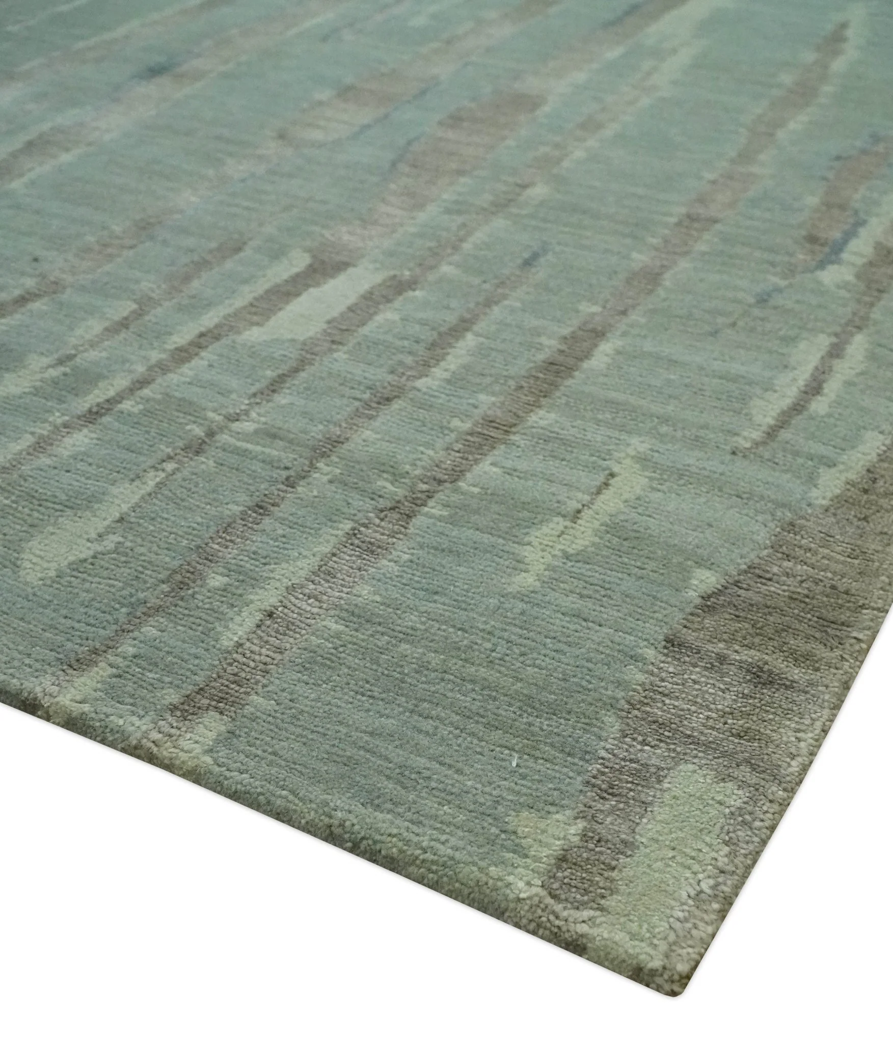 Modern Abstract Light Green, Gray and Silver Hand loom 6x9 wool and Bamboo Silk area Rug - Image 5