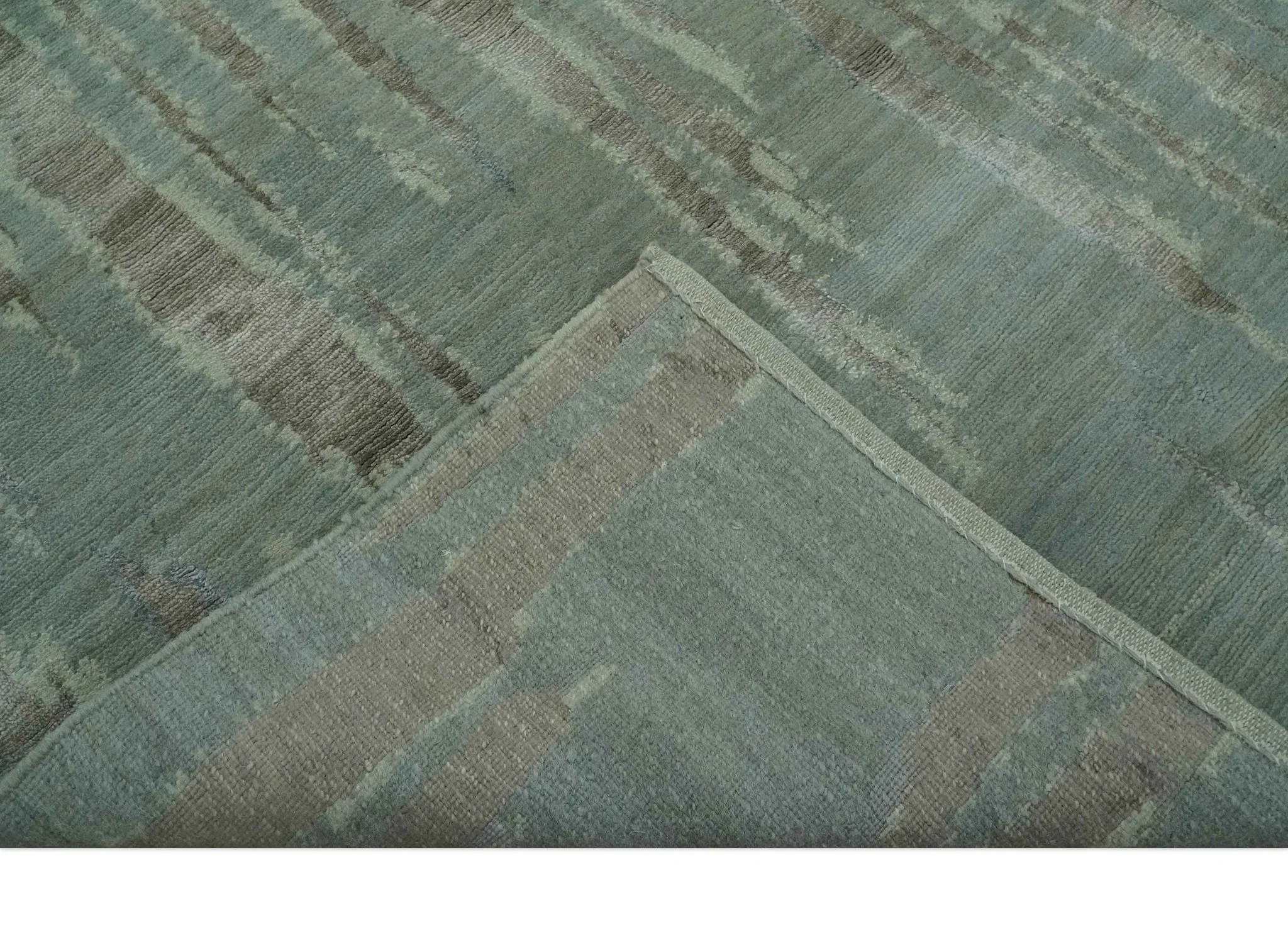 Modern Abstract Light Green, Gray and Silver Hand loom 6x9 wool and Bamboo Silk area Rug - Image 6