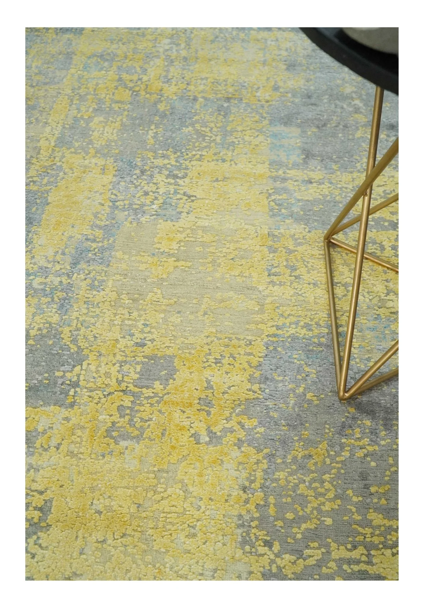 Modern Abstract Mustard, Gray, Teal and Ivory texture Hand Knotted 8x10 wool and Art Silk area rug - Image 2