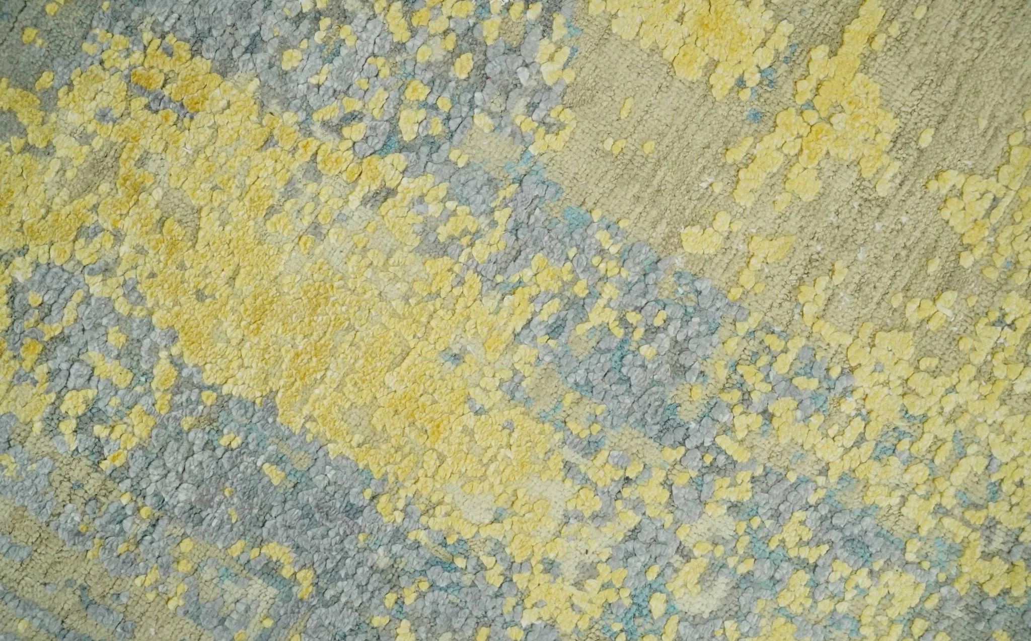 Modern Abstract Mustard, Gray, Teal and Ivory texture Hand Knotted 8x10 wool and Art Silk area rug - Image 5