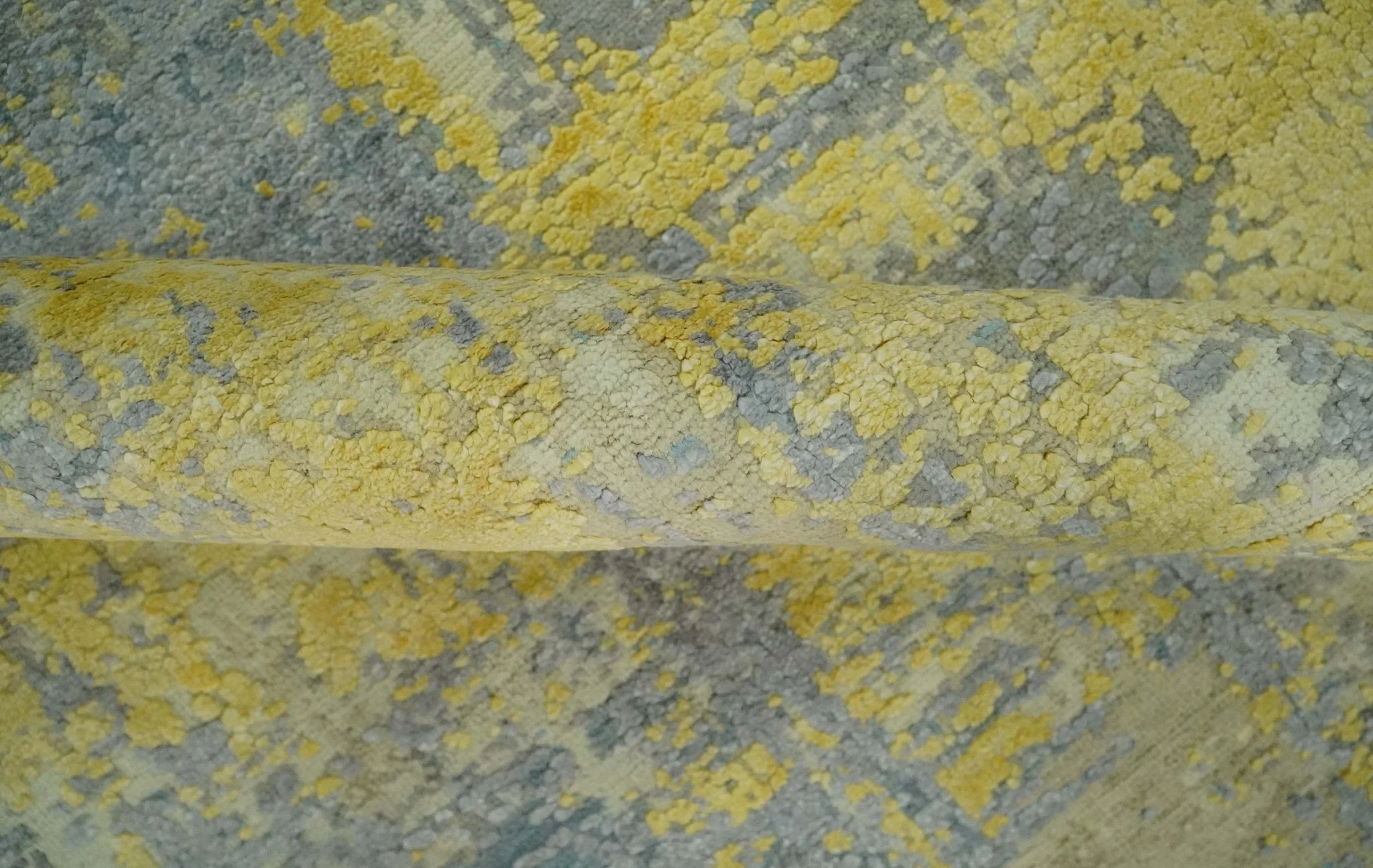Modern Abstract Mustard, Gray, Teal and Ivory texture Hand Knotted 8x10 wool and Art Silk area rug - Image 6