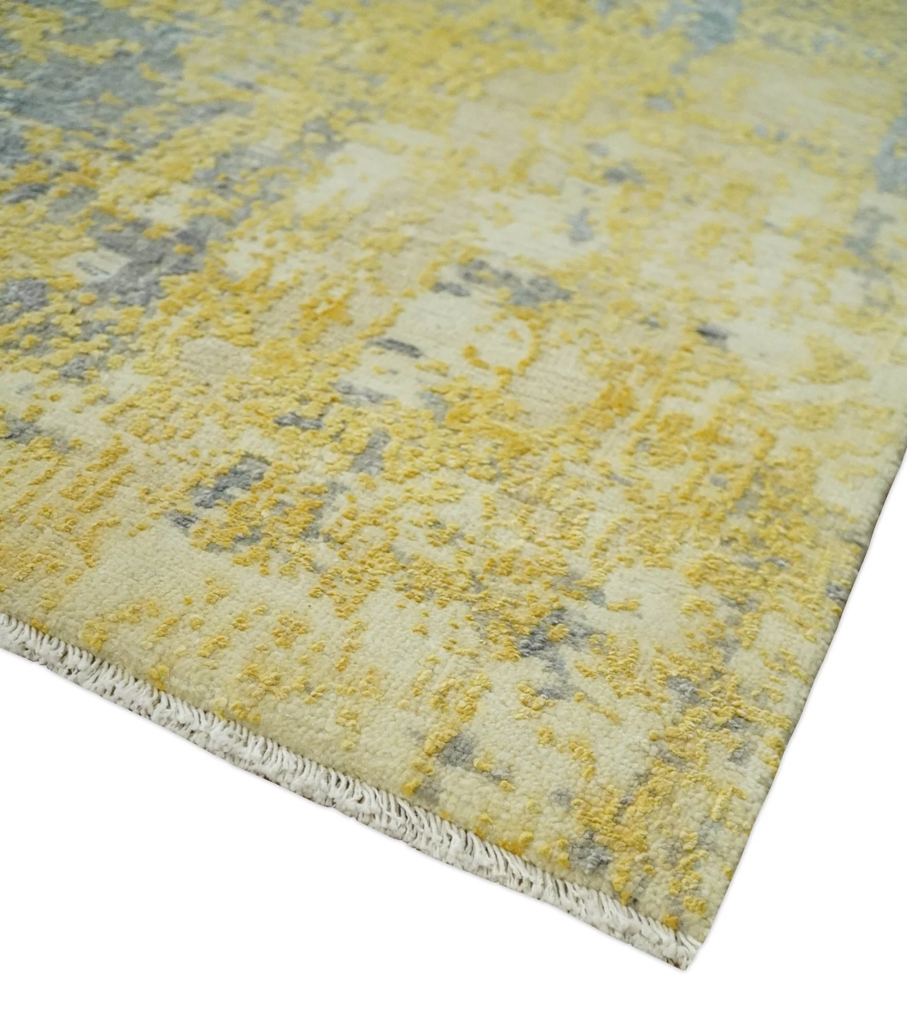 Modern Abstract Mustard, Gray, Teal and Ivory texture Hand Knotted 8x10 wool and Art Silk area rug - Image 9