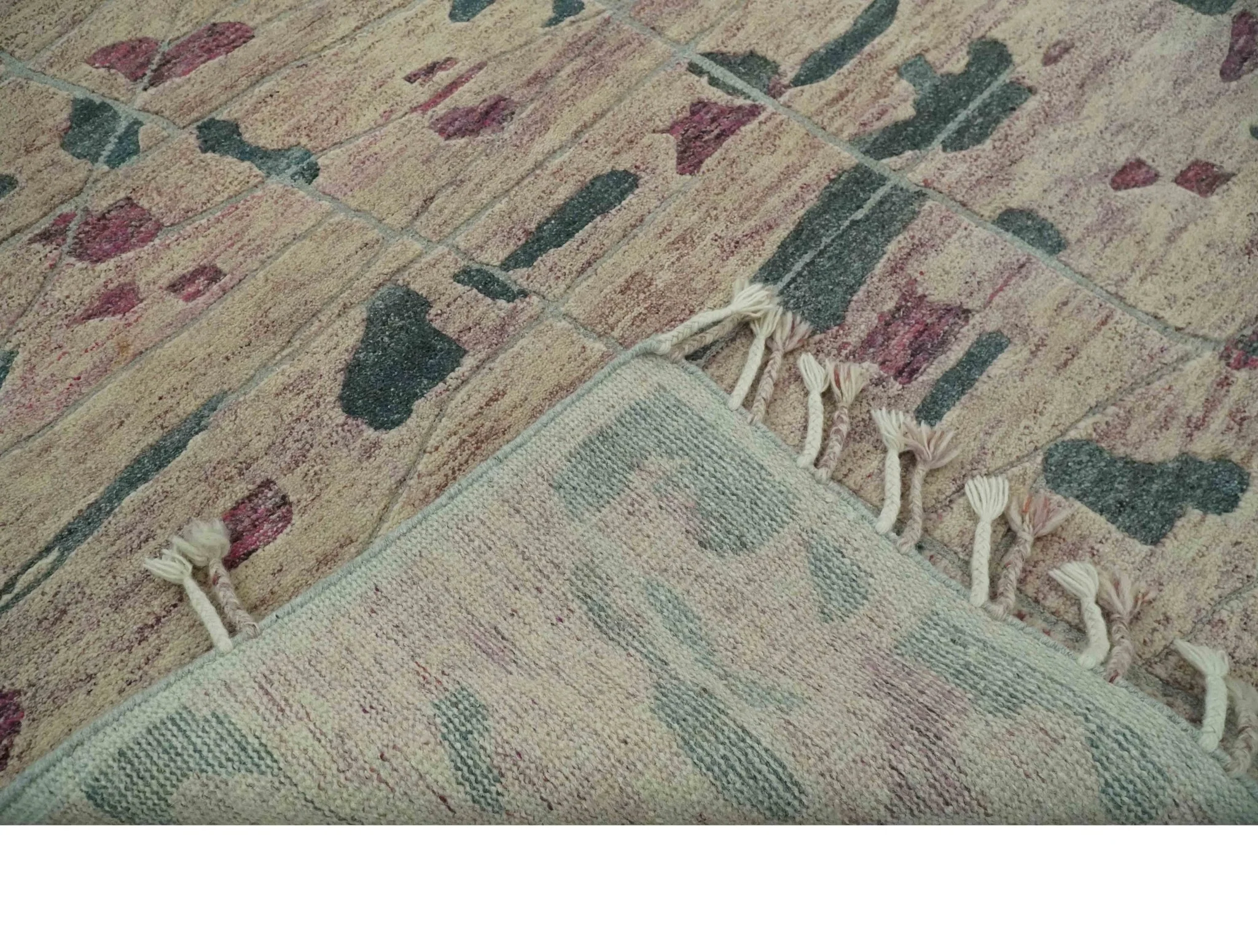 Modern Abstract Pink, Purple, Beige and Green Hand Knotted 5x8 wool Area Rug - Image 8