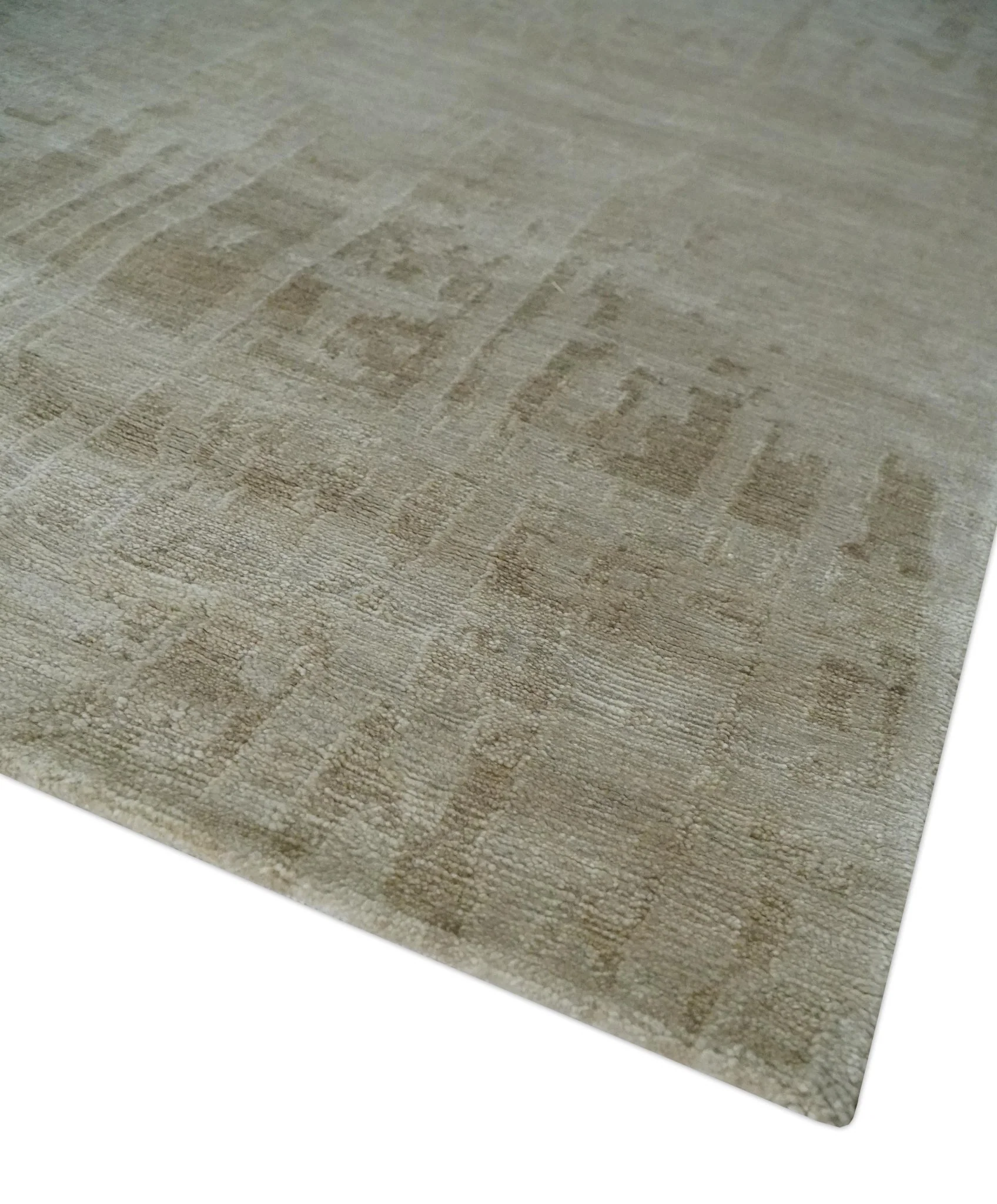 Modern Abstract Silver and Olive Hand knotted 6x9 Bamboo Silk Area Rug - Image 6
