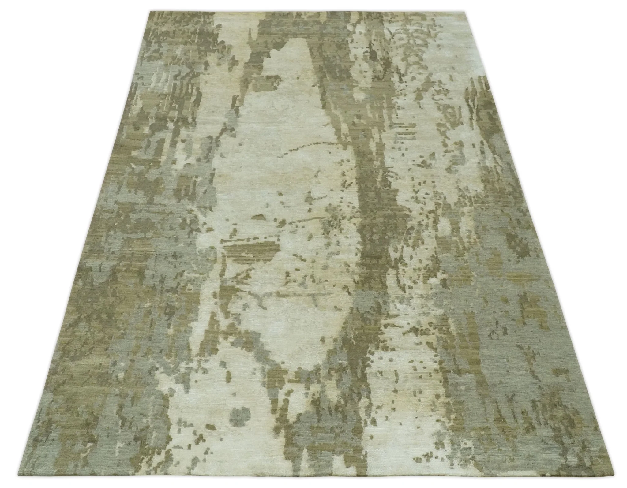 Modern Abstract Silver, Olive and Gray Hand loom 6x9 wool and Viscose Area Rug - Image 10