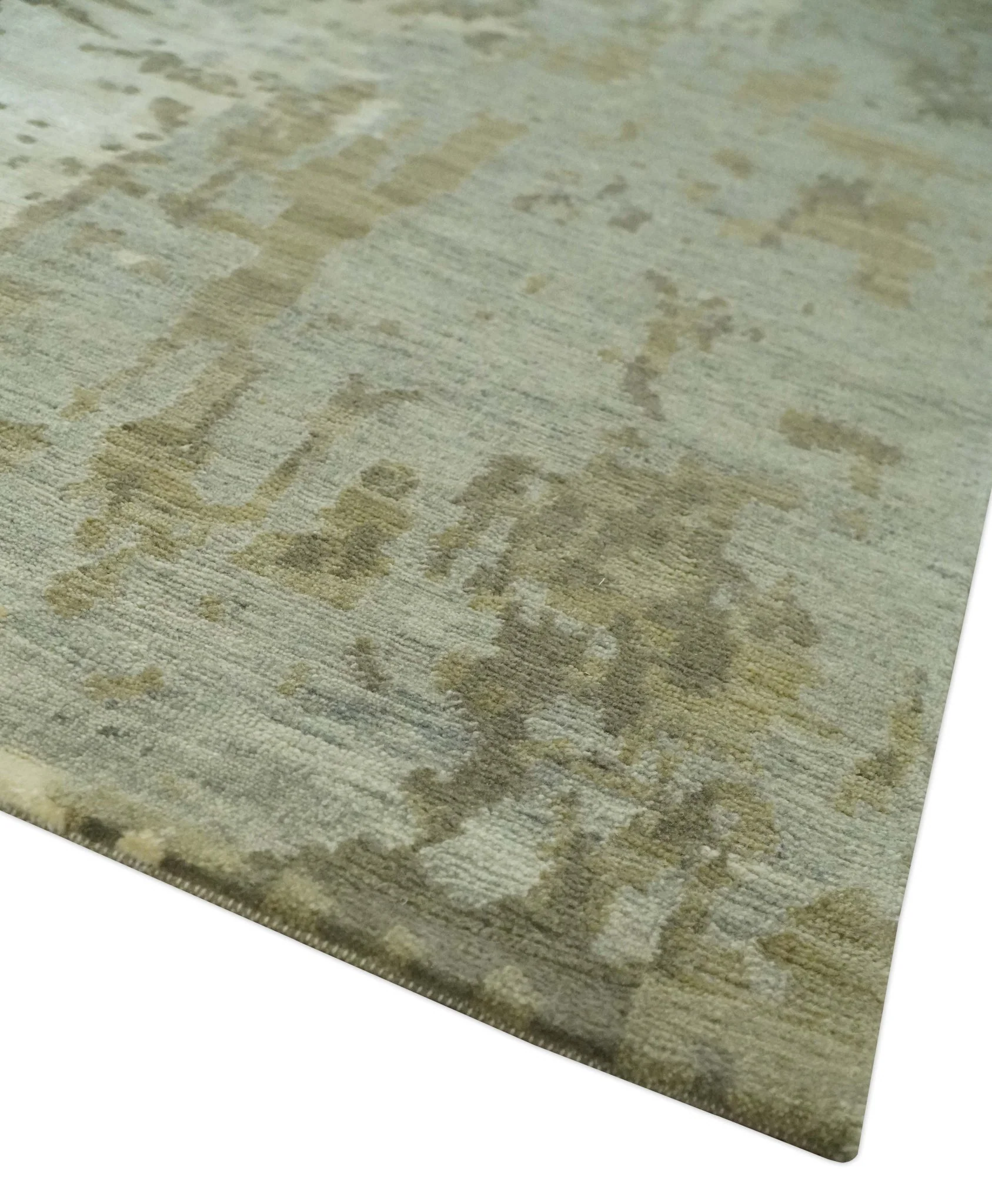 Modern Abstract Silver, Olive and Gray Hand loom 6x9 wool and Viscose Area Rug - Image 5