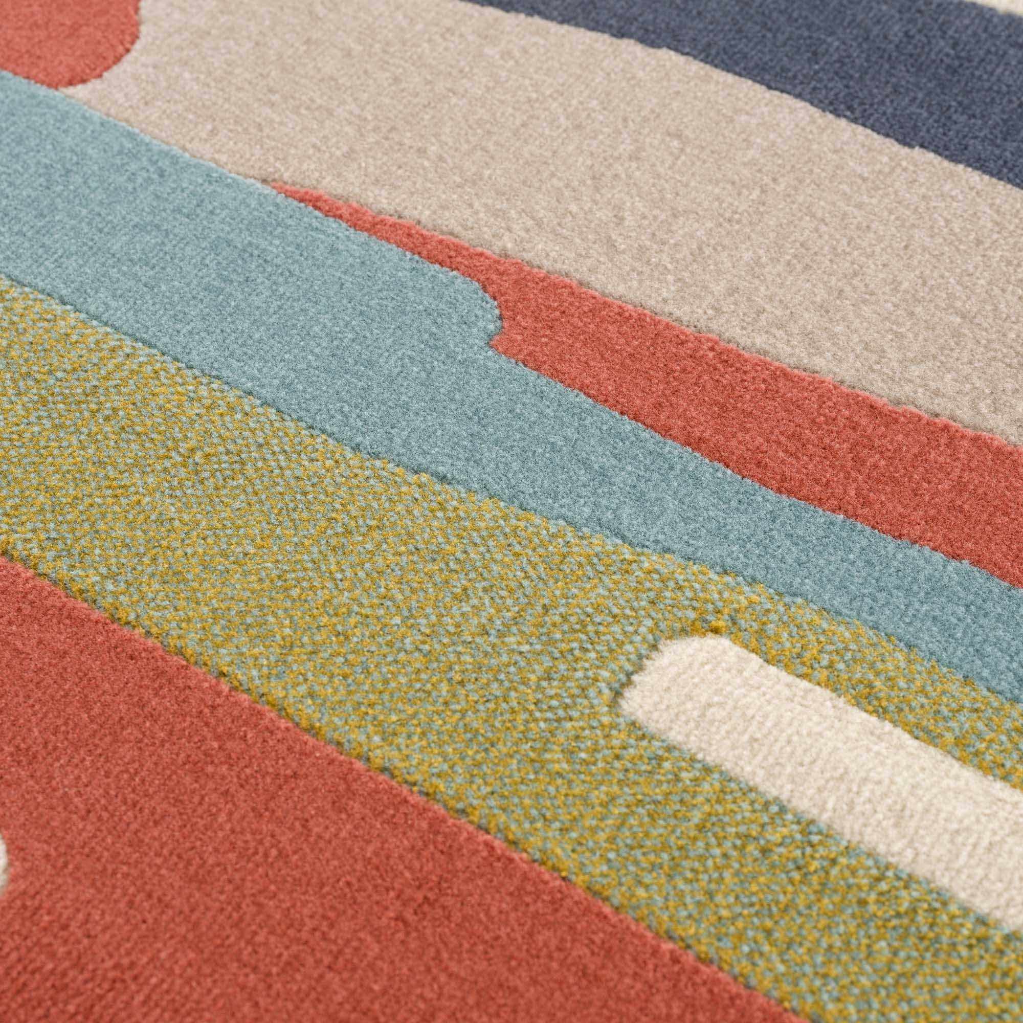 Modern Abstract Stripes Beige, Navy and Red Medium Pile Area Rug, Kids Rug - Image 13