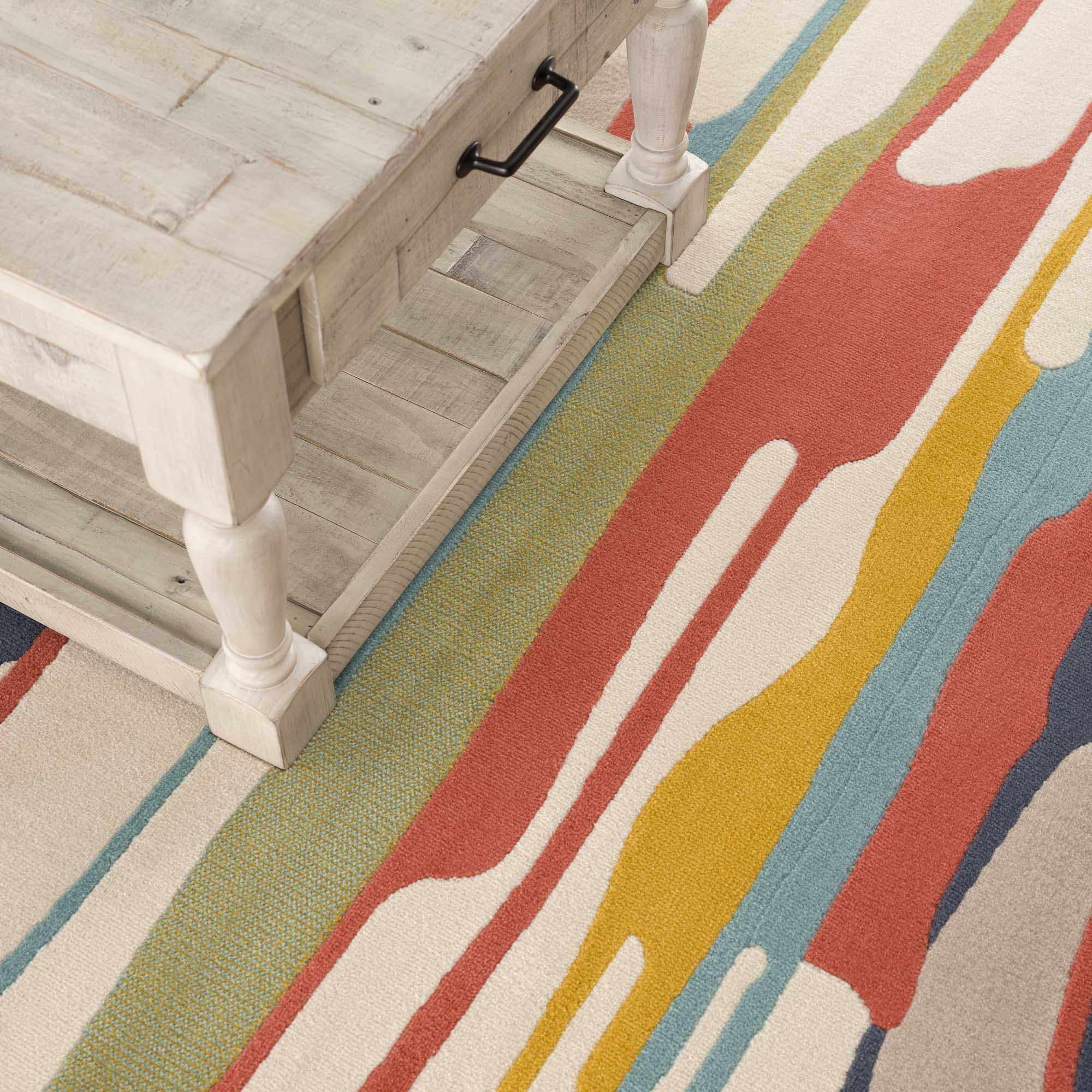 Modern Abstract Stripes Beige, Navy and Red Medium Pile Area Rug, Kids Rug - Image 14