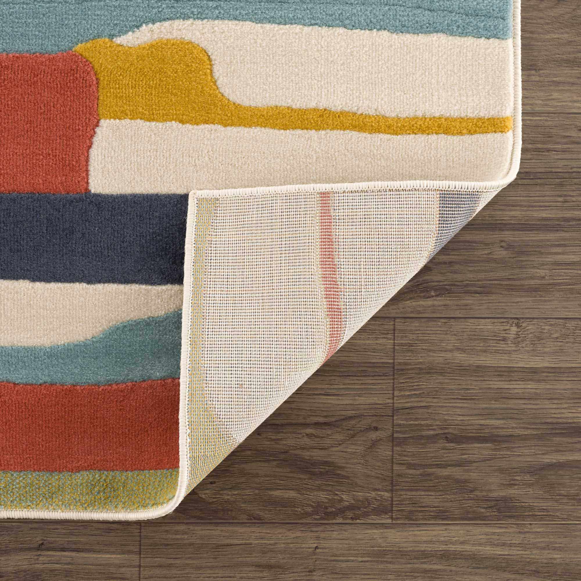 Modern Abstract Stripes Beige, Navy and Red Medium Pile Area Rug, Kids Rug - Image 7