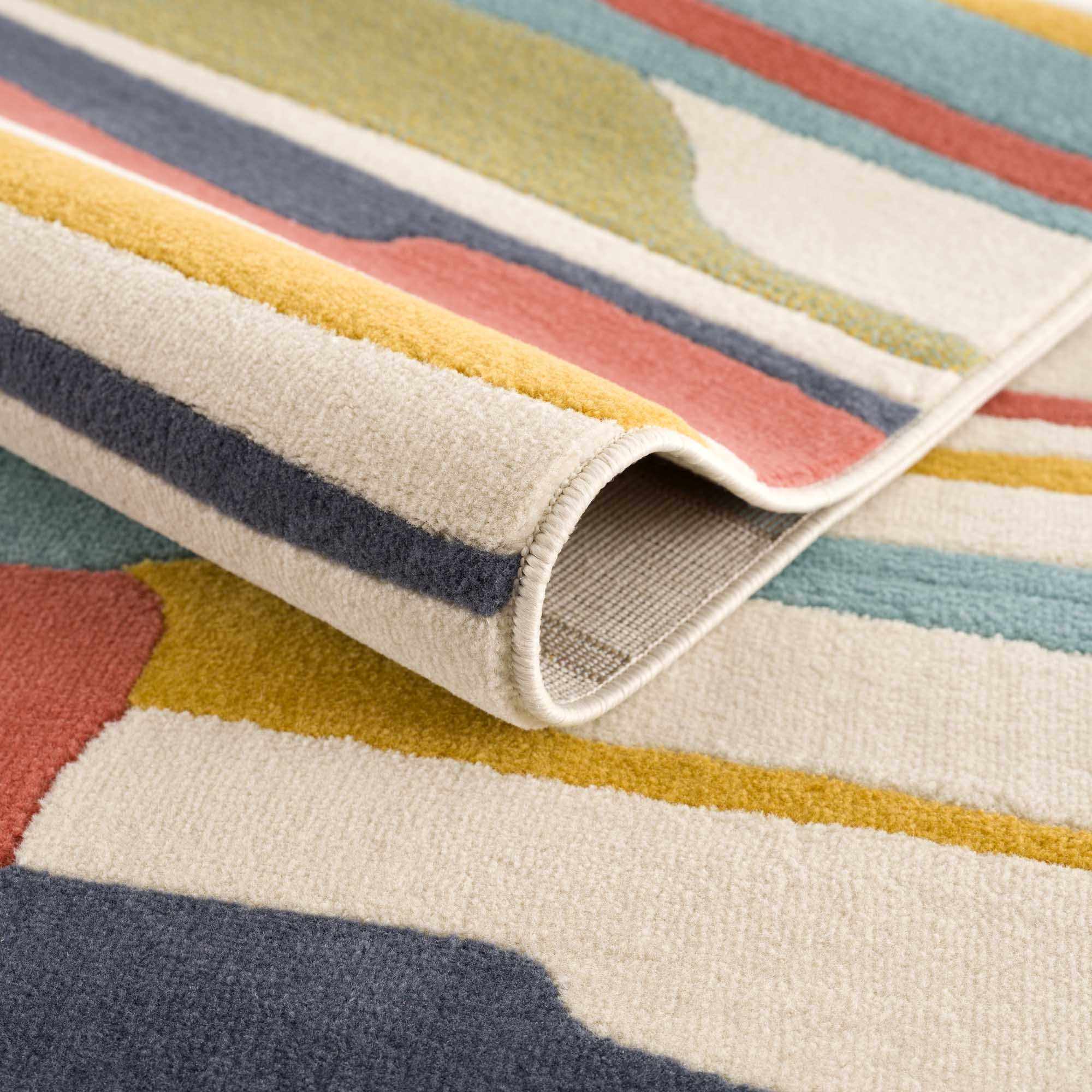 Modern Abstract Stripes Beige, Navy and Red Medium Pile Area Rug, Kids Rug - Image 8