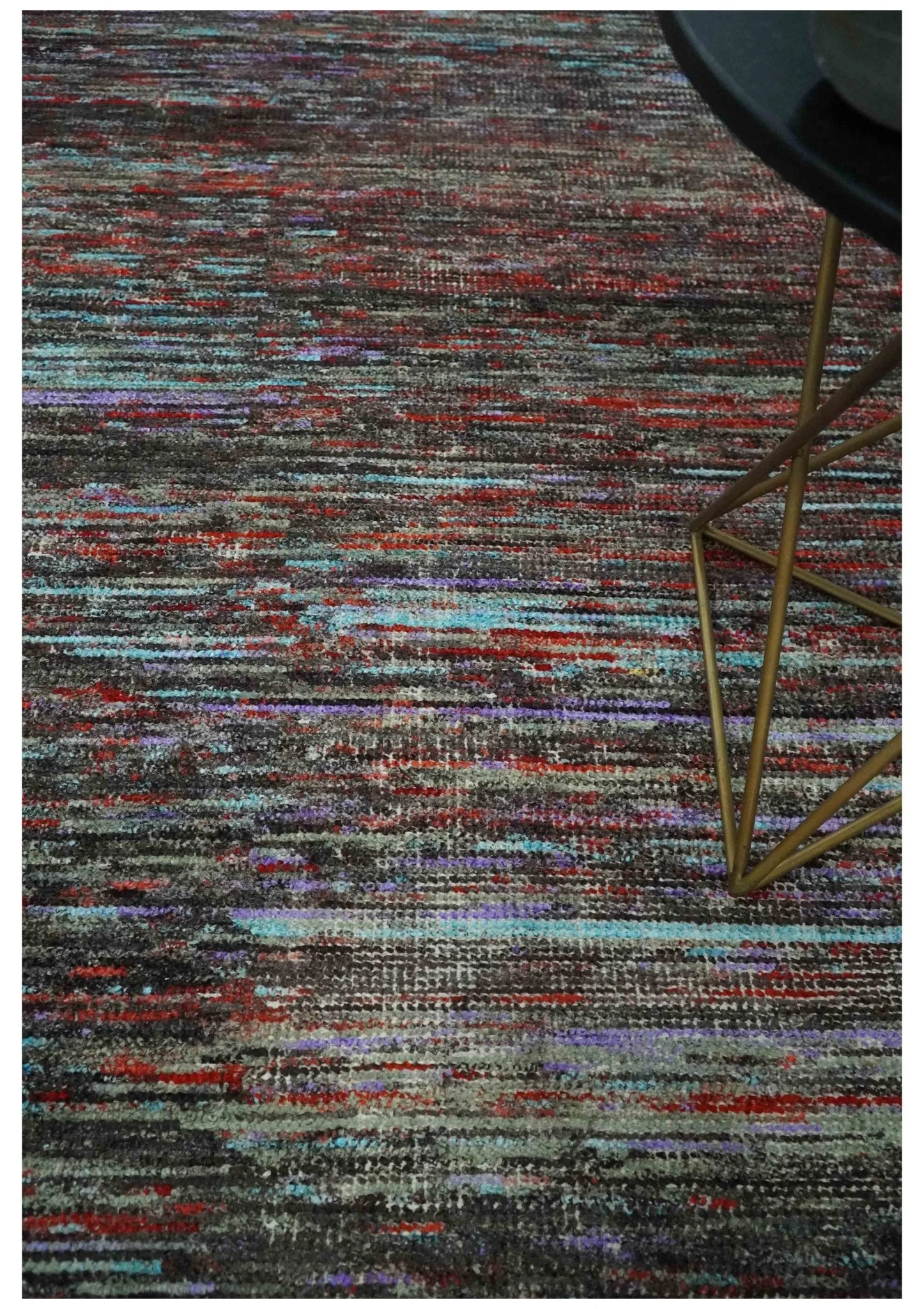 Modern Abstract Vibrant Colorful Maroon, Violet, Blue and Charcoal Hand knotted Flat Woven 8x11.6 wool Area Rug - Image 2