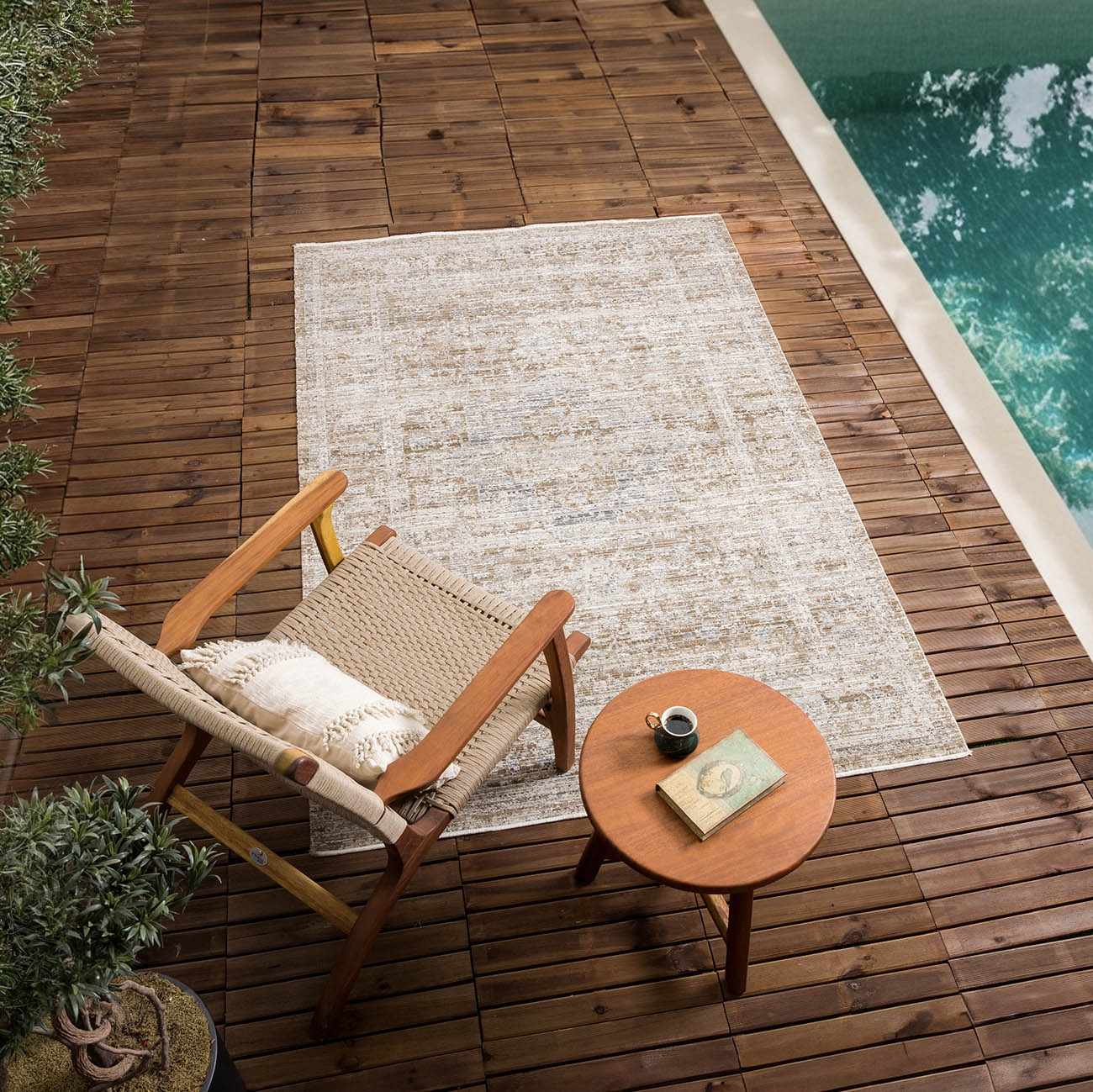 Aistys Washable Beige And Brown Machine Woven Outdoor Rug - Image 13