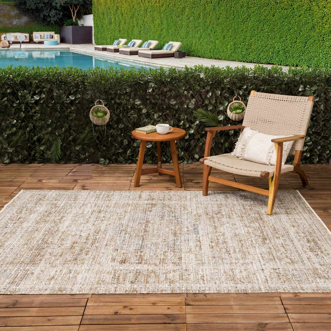 Aistys Washable Beige And Brown Machine Woven Outdoor Rug - Image 4
