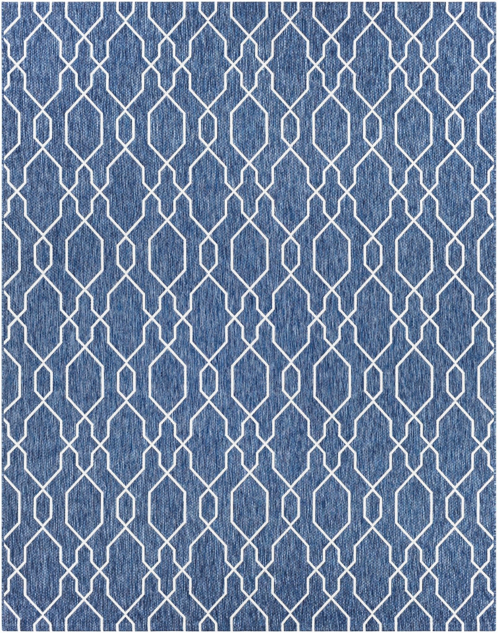 Aldford Denim Modern Geometrical Blue And Cream Machine Woven Outdoor Carpet - Image 10