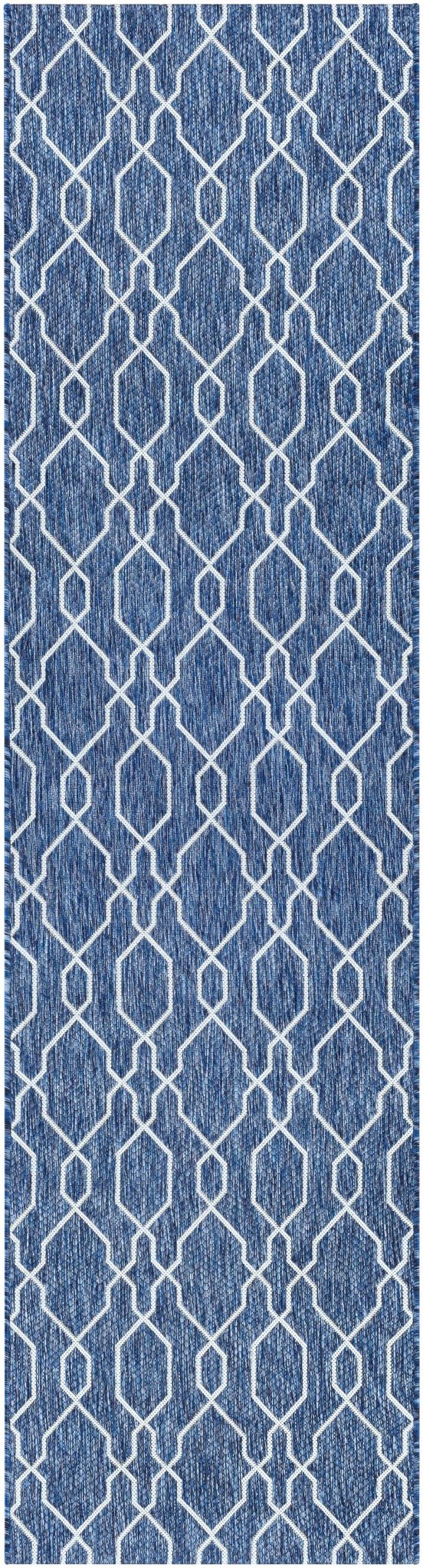Aldford Denim Modern Geometrical Blue And Cream Machine Woven Outdoor Carpet - Image 11