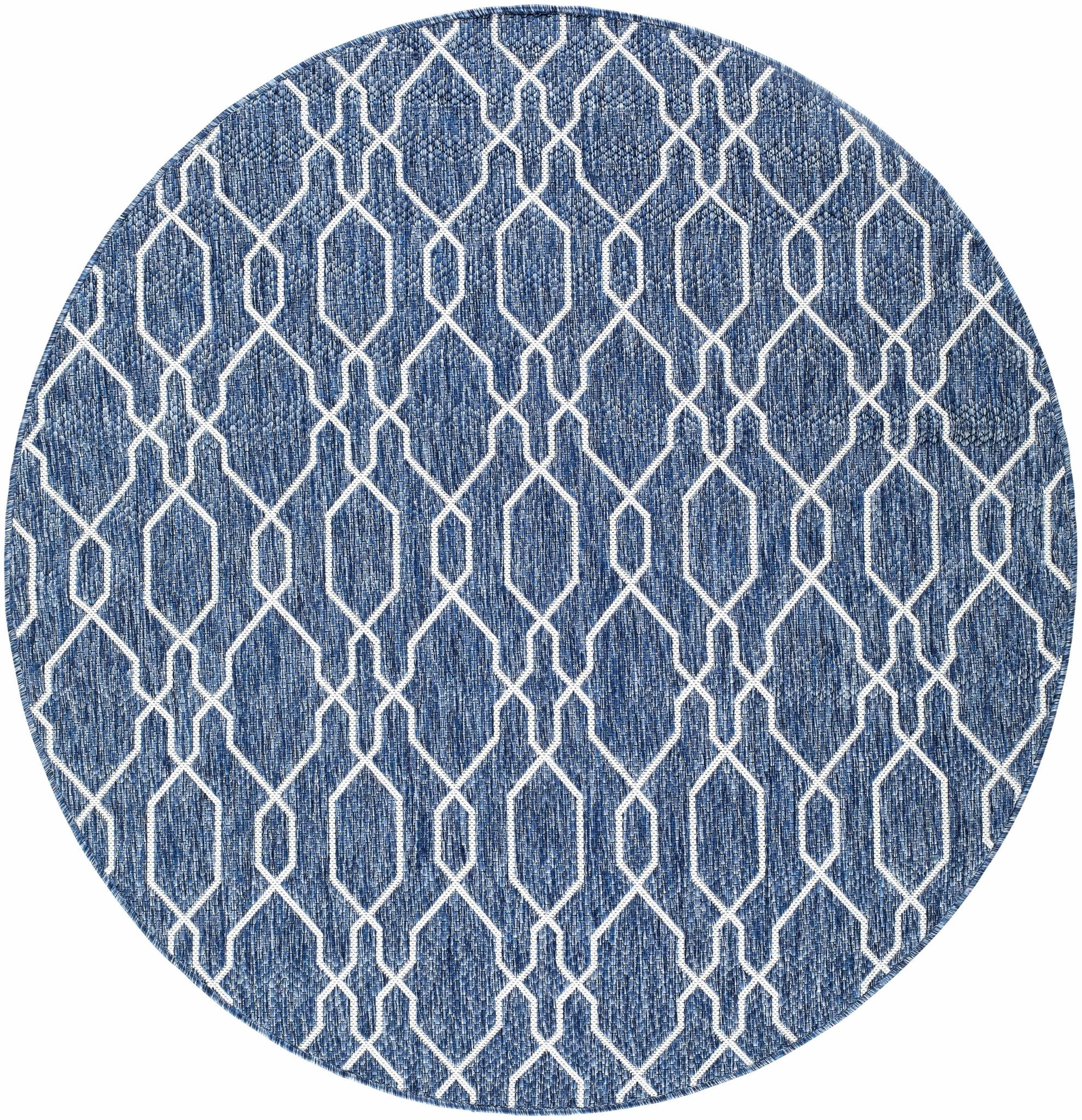 Aldford Denim Modern Geometrical Blue And Cream Machine Woven Outdoor Carpet - Image 19
