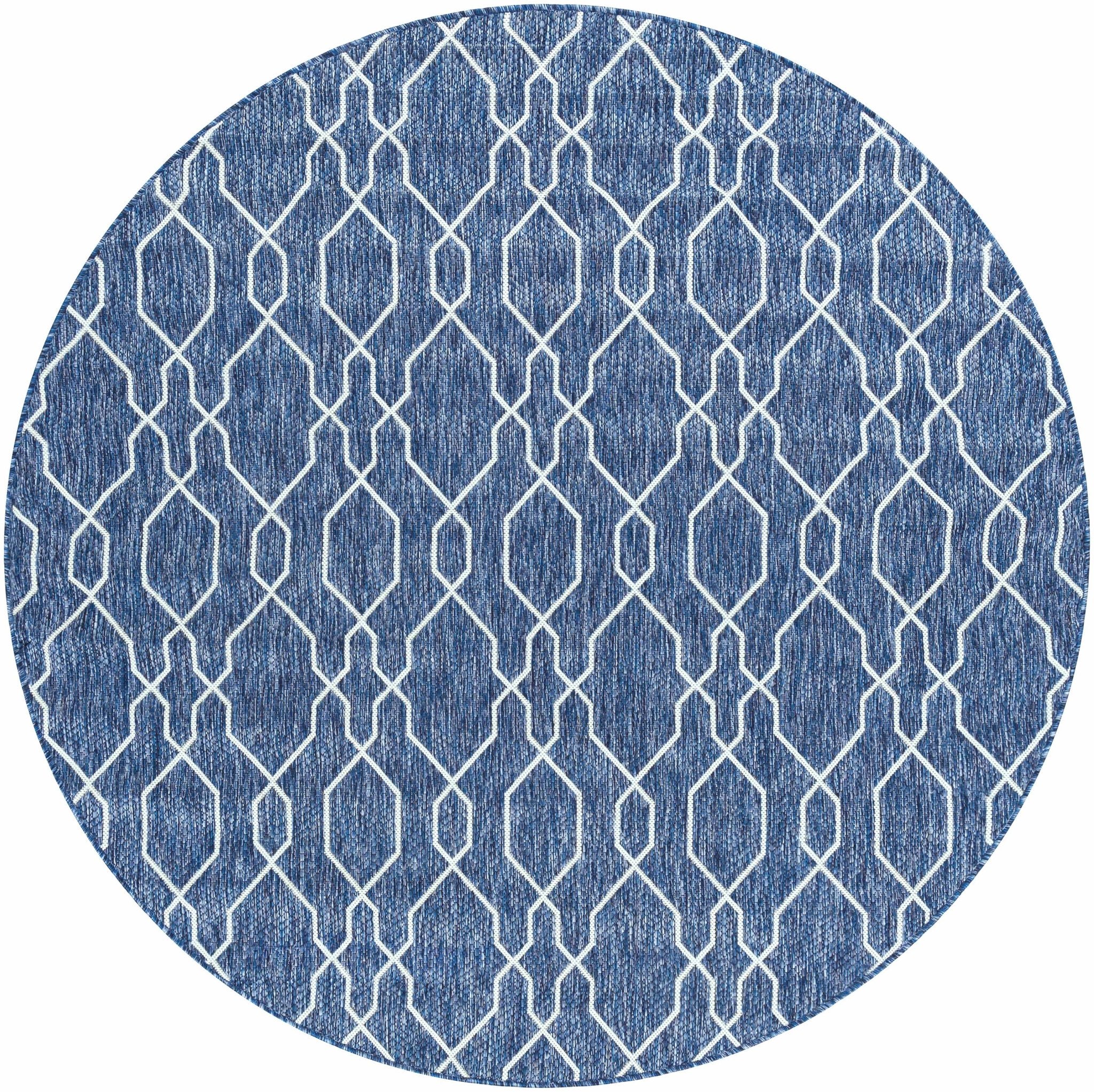 Aldford Denim Modern Geometrical Blue And Cream Machine Woven Outdoor Carpet - Image 2
