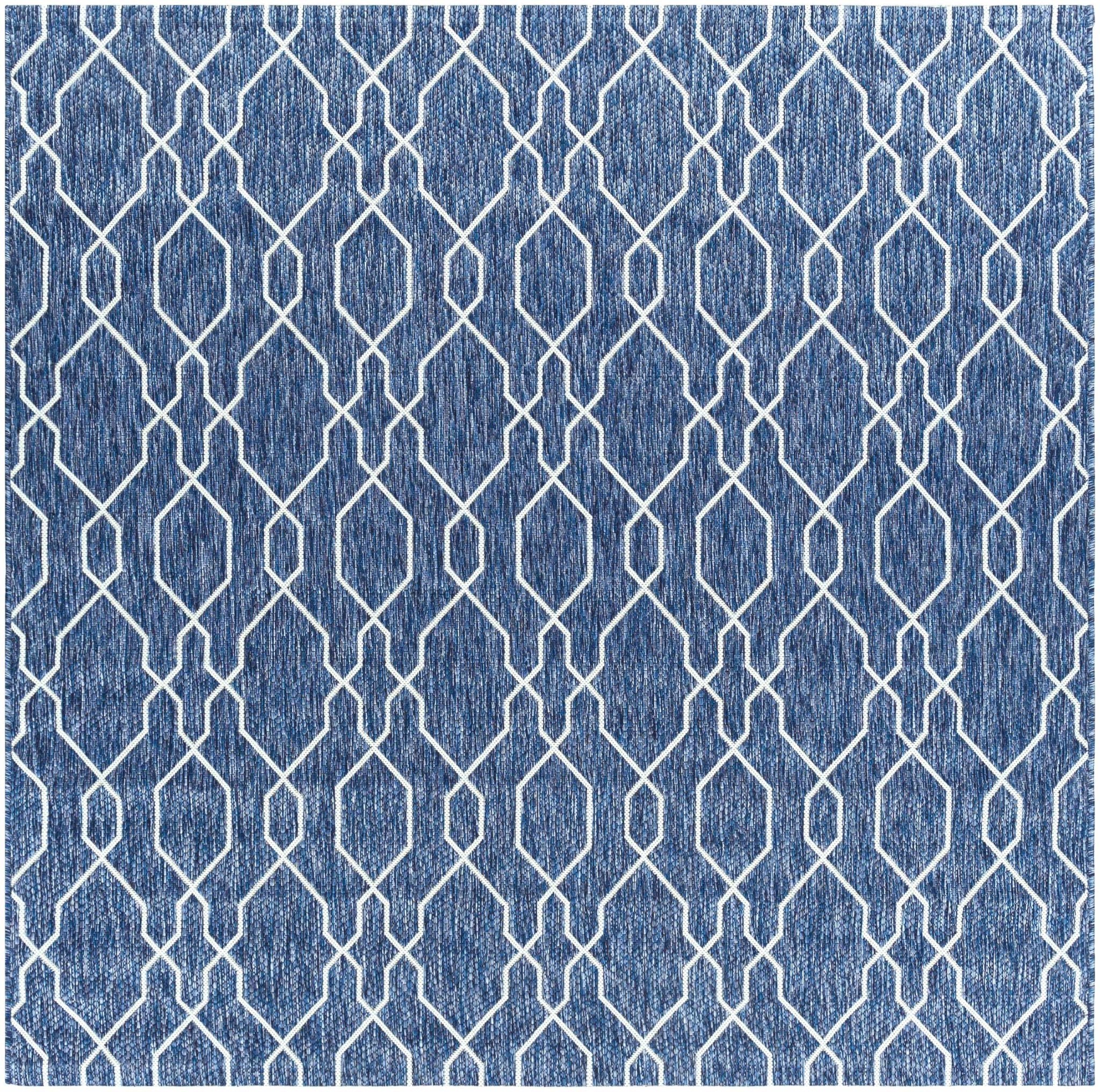 Aldford Denim Modern Geometrical Blue And Cream Machine Woven Outdoor Carpet - Image 3