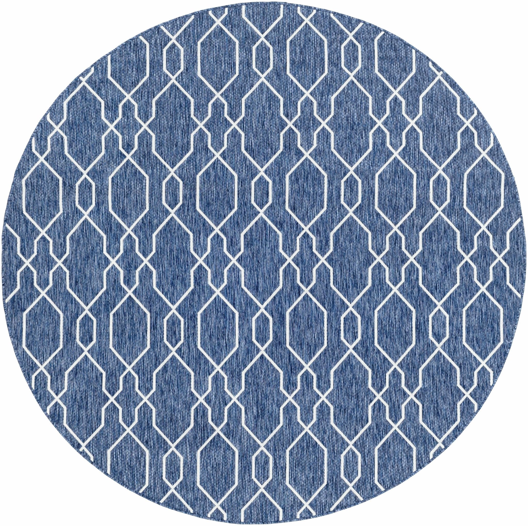 Aldford Denim Modern Geometrical Blue And Cream Machine Woven Outdoor Carpet - Image 4