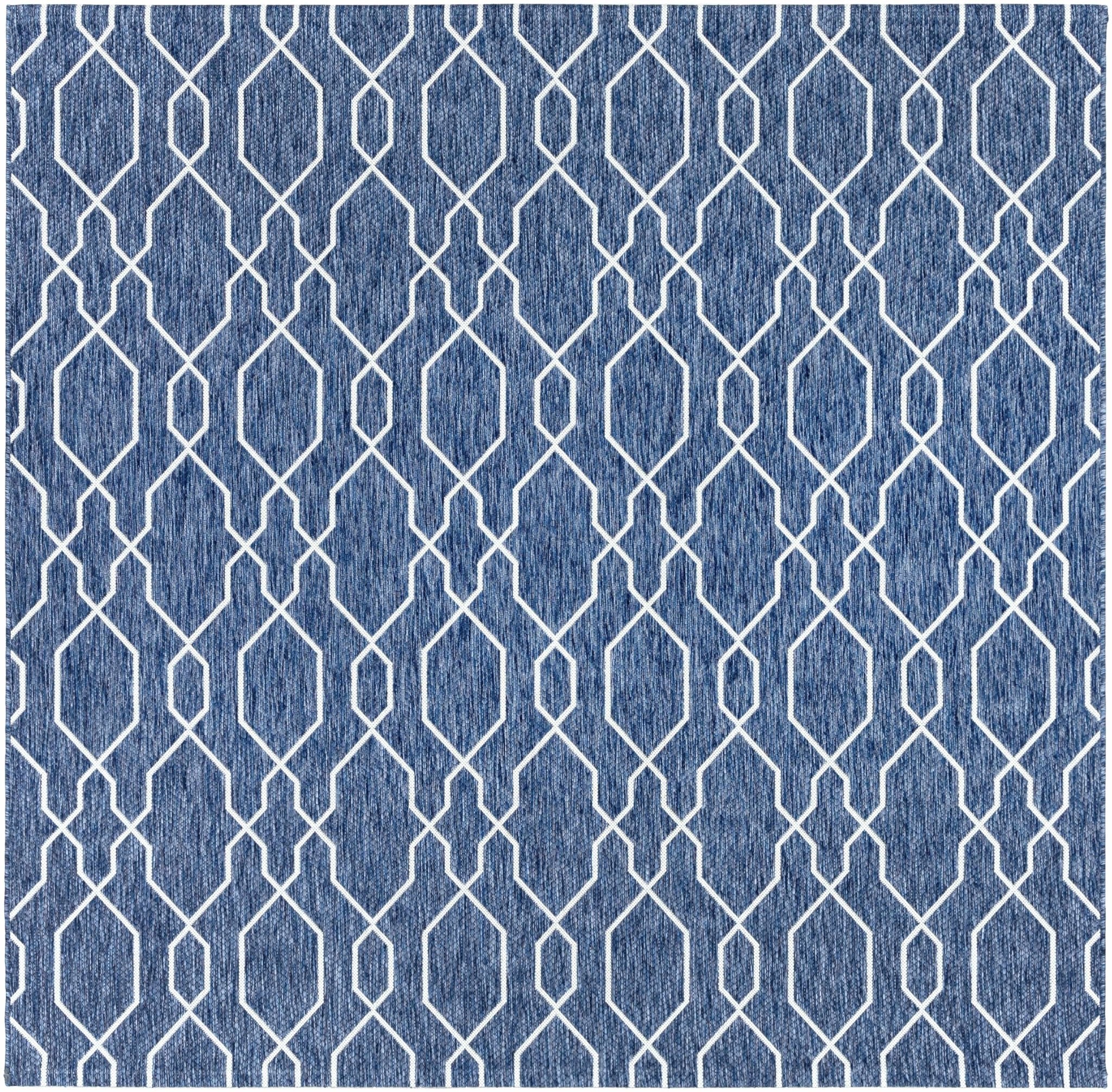 Aldford Denim Modern Geometrical Blue And Cream Machine Woven Outdoor Carpet - Image 5