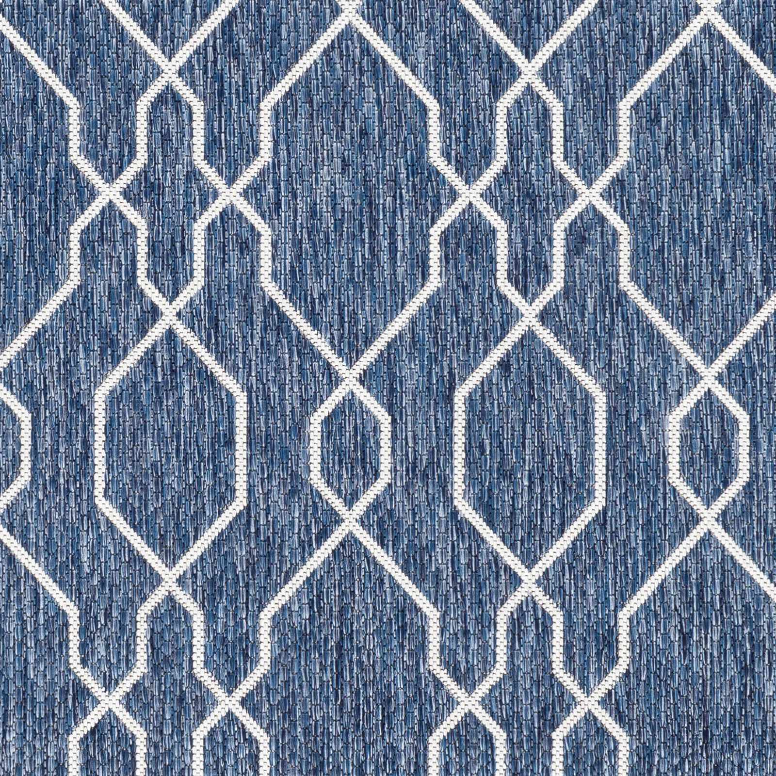Aldford Denim Modern Geometrical Blue And Cream Machine Woven Outdoor Carpet - Image 6