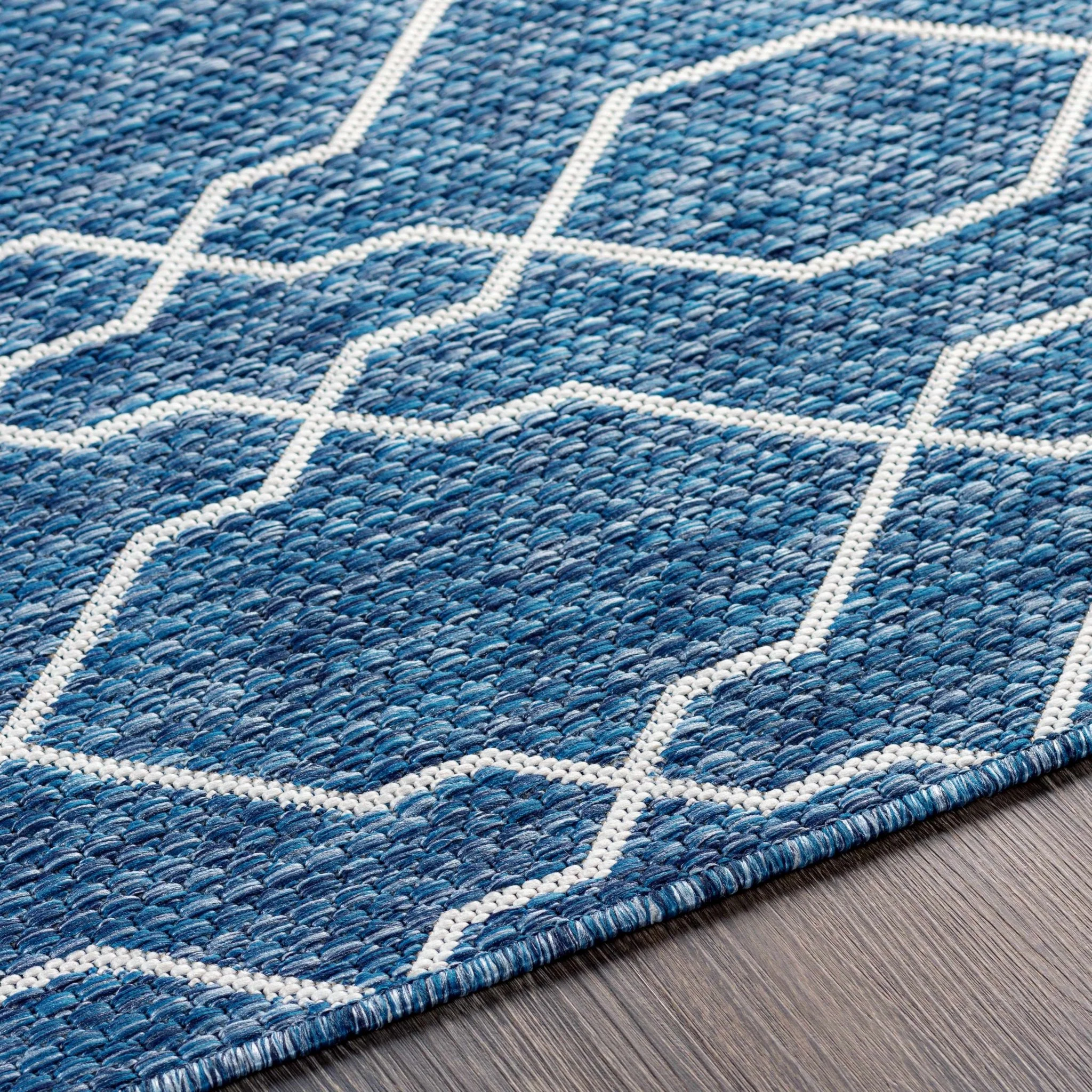 Aldford Denim Modern Geometrical Blue And Cream Machine Woven Outdoor Carpet - Image 7
