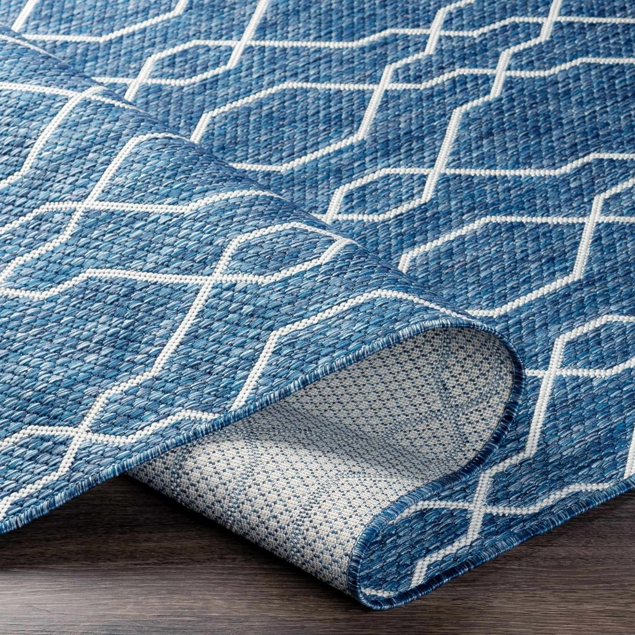 Aldford Denim Modern Geometrical Blue And Cream Machine Woven Outdoor Carpet - Image 8