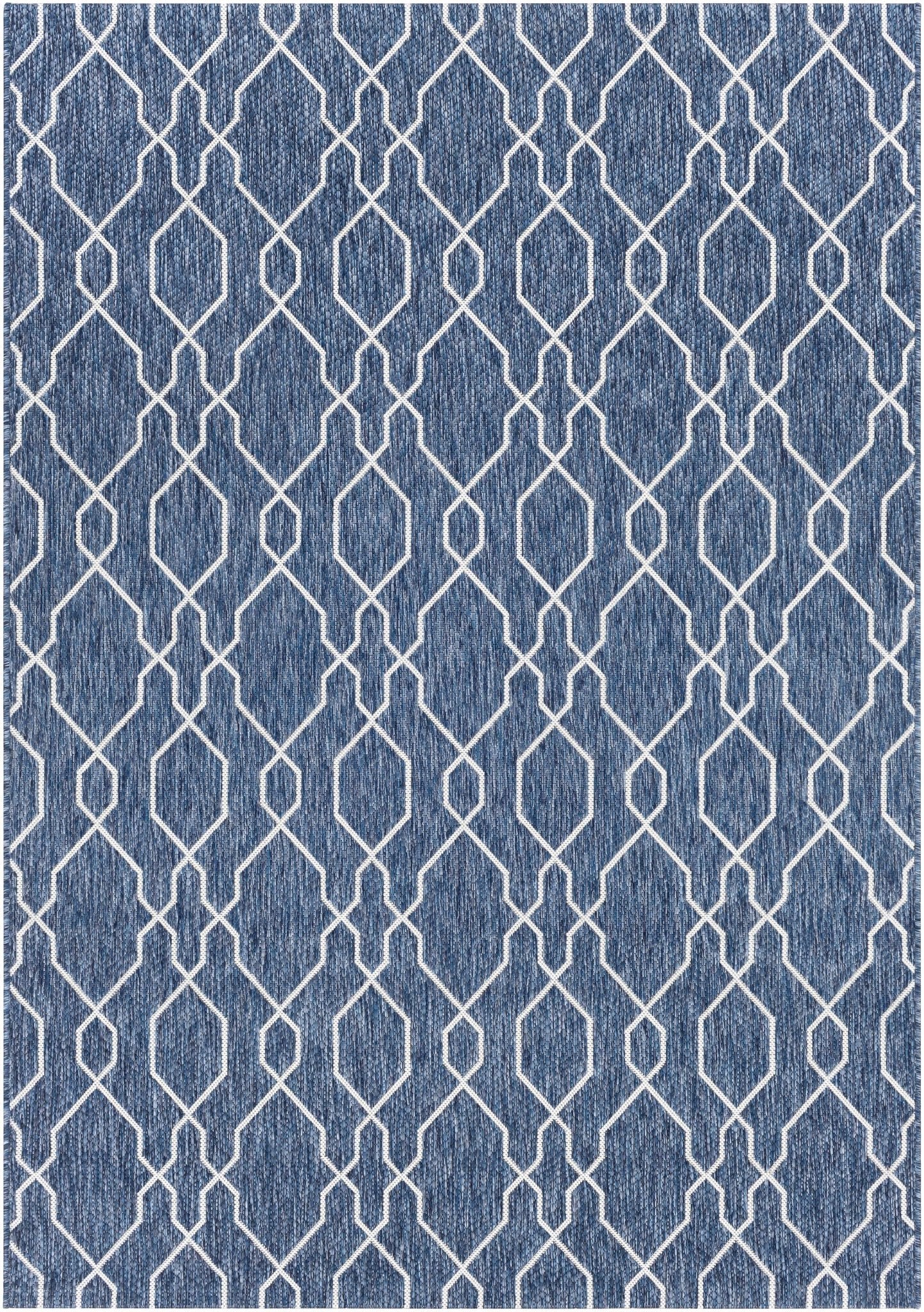 Aldford Denim Modern Geometrical Blue And Cream Machine Woven Outdoor Carpet - Image 9