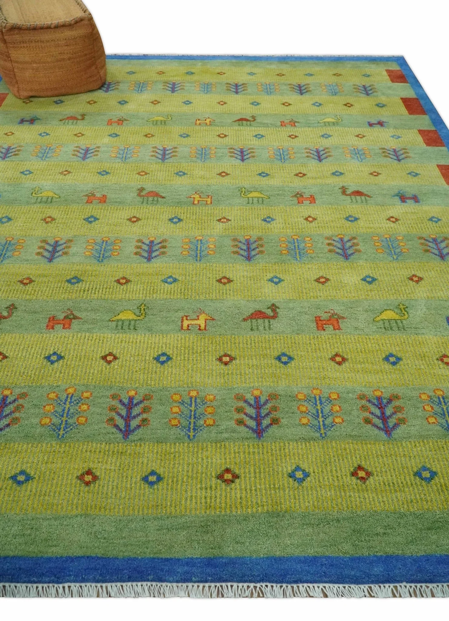 Animal and Tree Life Green, Blue and Rust Hand knotted Traditional 8x10 Wool Area Rug - Image 3