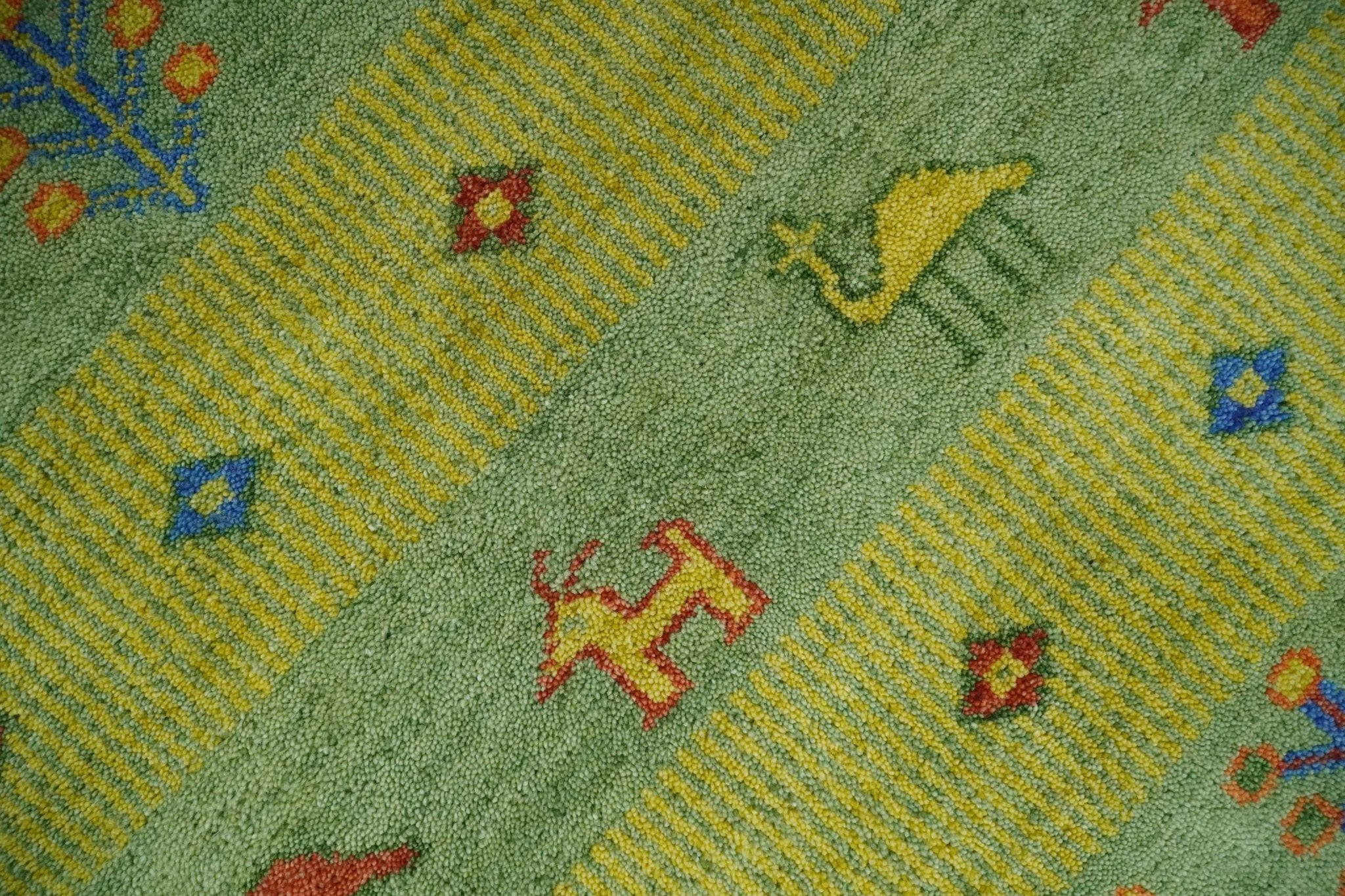 Animal and Tree Life Green, Blue and Rust Hand knotted Traditional 8x10 Wool Area Rug - Image 4