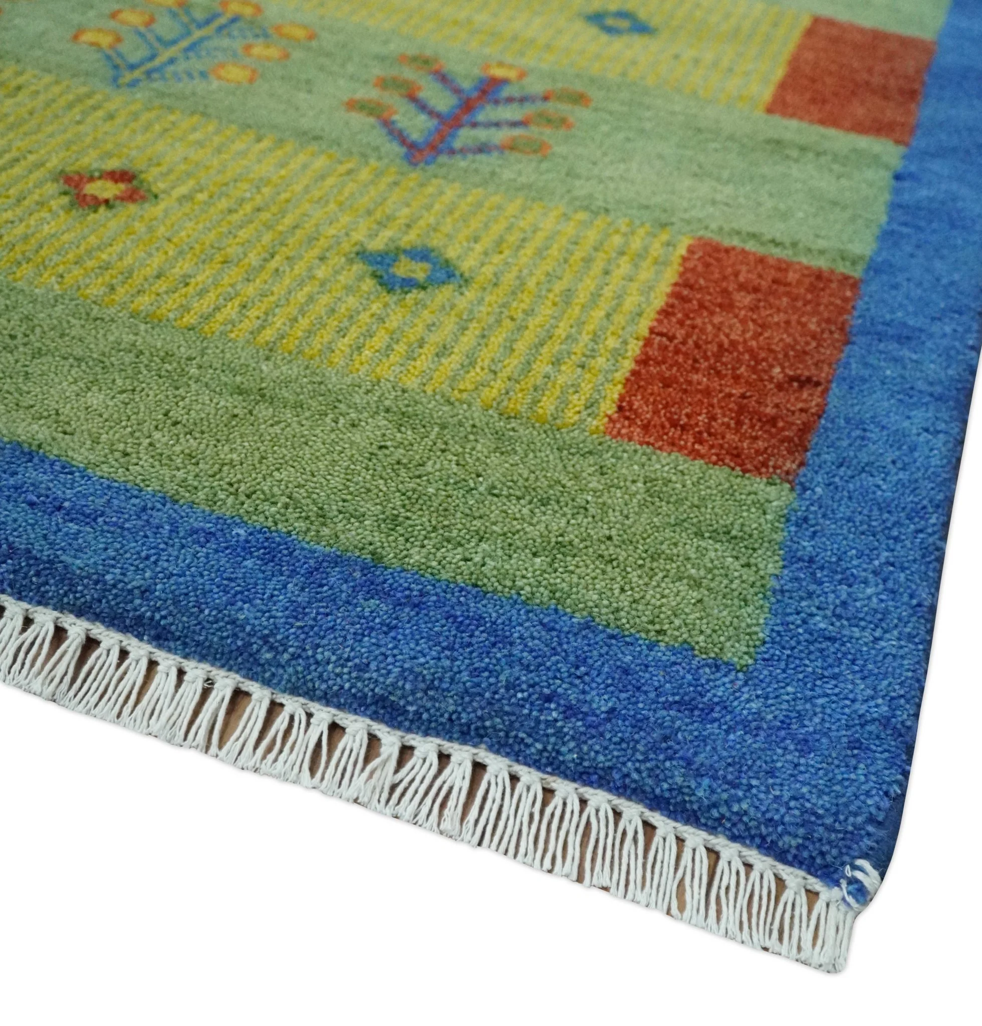 Animal and Tree Life Green, Blue and Rust Hand knotted Traditional 8x10 Wool Area Rug - Image 5