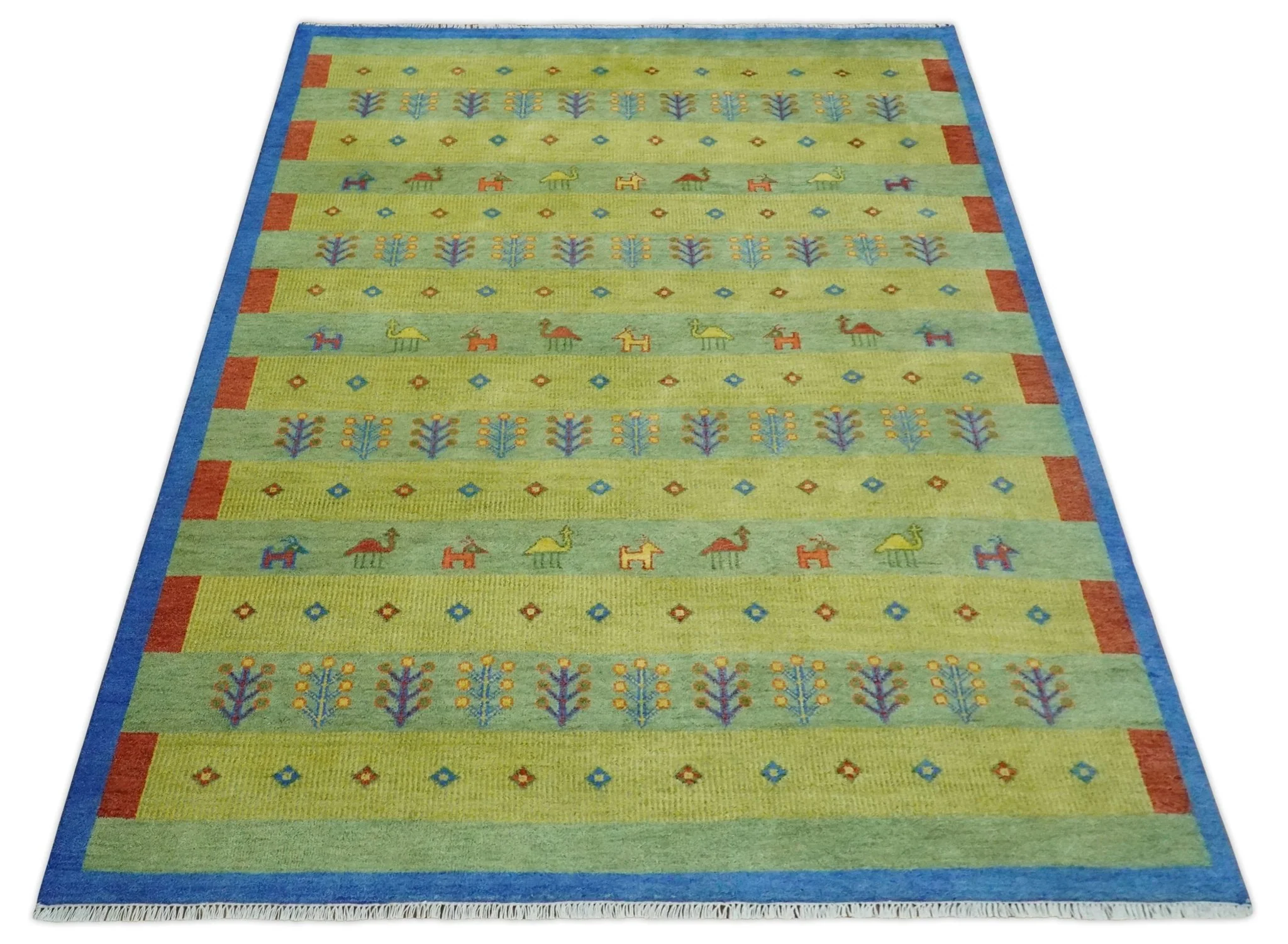 Animal and Tree Life Green, Blue and Rust Hand knotted Traditional 8x10 Wool Area Rug - Image 6