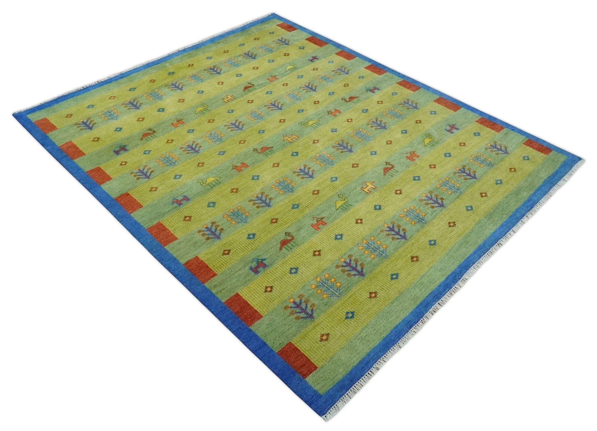 Animal and Tree Life Green, Blue and Rust Hand knotted Traditional Multi Size Wool Area Rug, Kids, Living Room and Bedroom Rug - Image 2