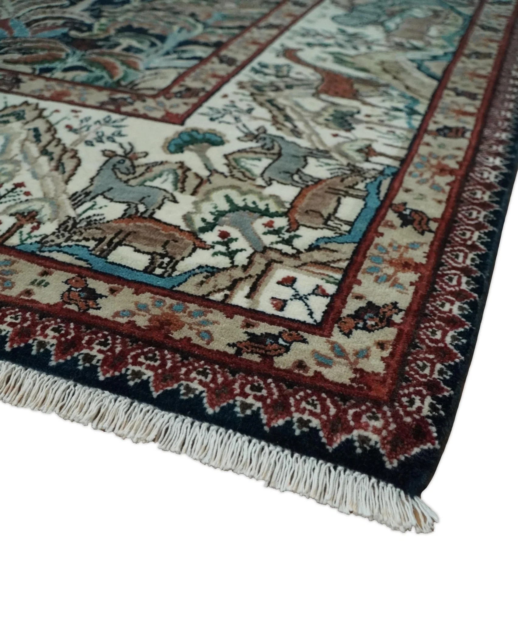 Animal Hunting Rug 8x10 and 9.3x12.4 Wool Black, Rust and Ivory Hand knotted Area Rug, Old style Rug - Image 5