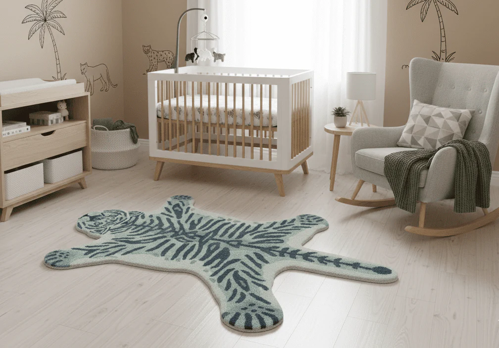 Animal Tiger Blue Hand Tufted 3x5 Wool Area Rug - Image 2