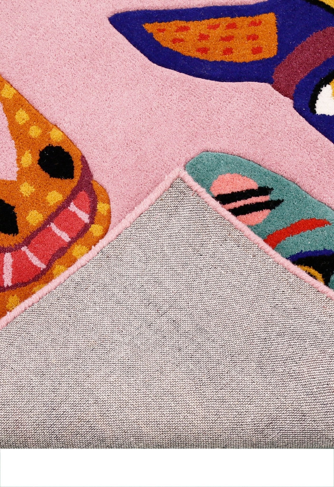 Animal Tribal Critter Pink Hand Tufted 4x4 Wool Area Rug - Image 4
