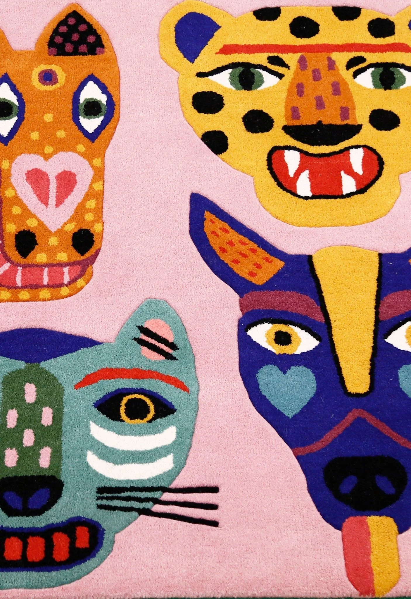 Animal Tribal Critter Pink Hand Tufted 4x4 Wool Area Rug - Image 7