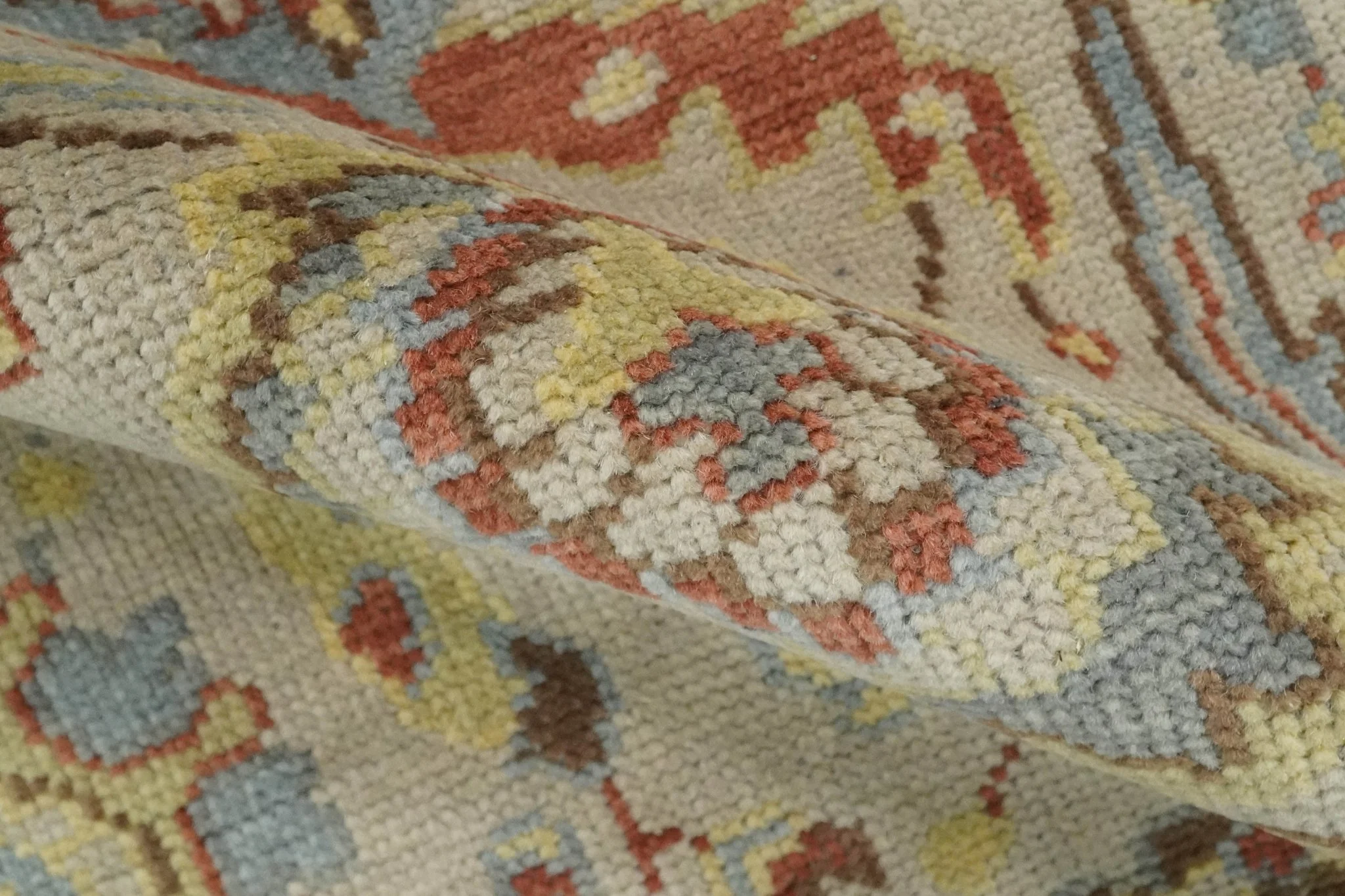 Custom Made Antique look Beige, Rust and Blue Traditional Vintage Style Hand Knotted Wool Area Rug - Image 4