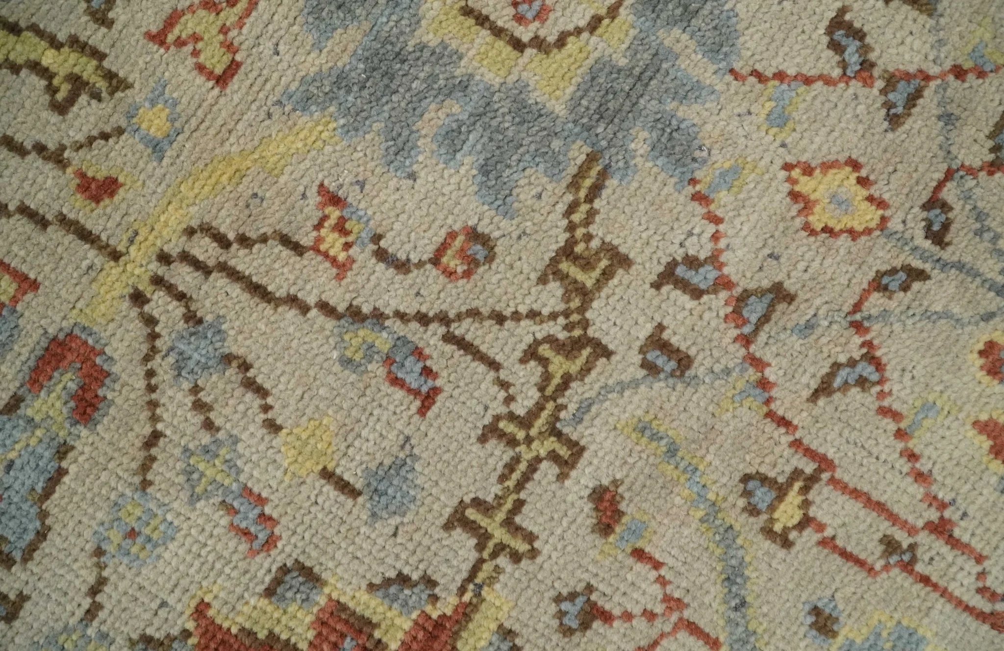 Custom Made Antique look Beige, Rust and Blue Traditional Vintage Style Hand Knotted Wool Area Rug - Image 9