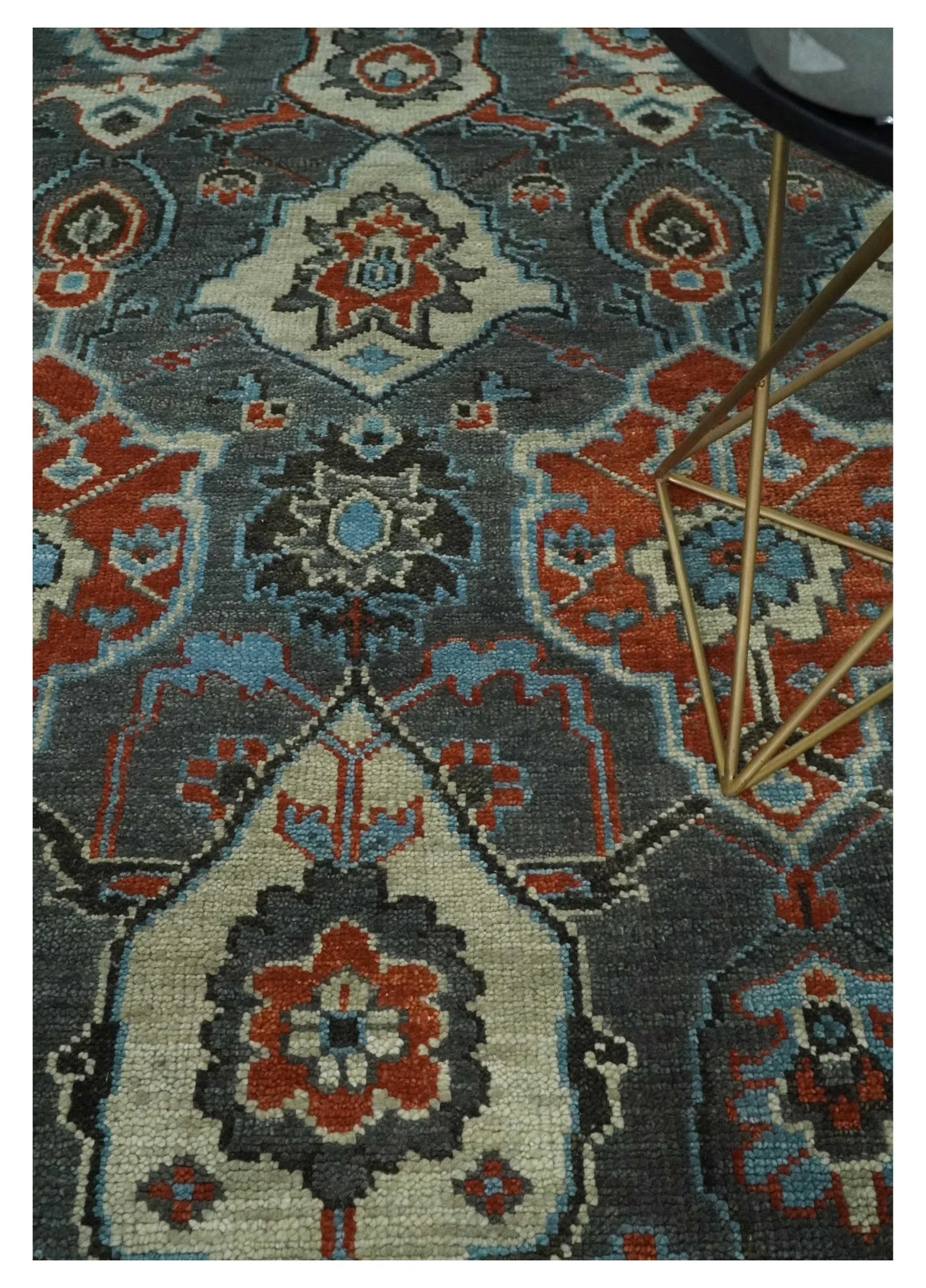 Antique look Gray, Rust and Ivory Hand knotted Traditional Oushak Multi Size Area Rug - Image 2
