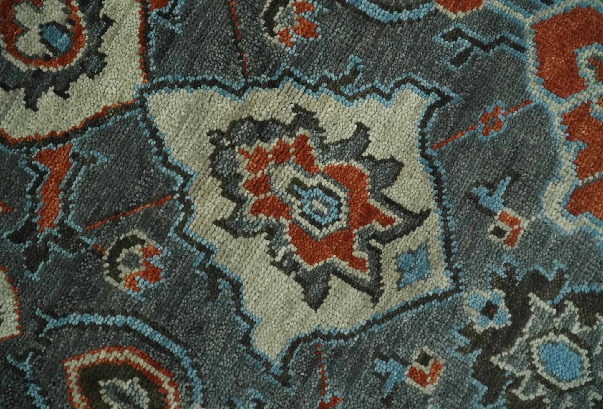 Antique look Gray, Rust and Ivory Hand knotted Traditional Oushak Multi Size Area Rug - Image 4