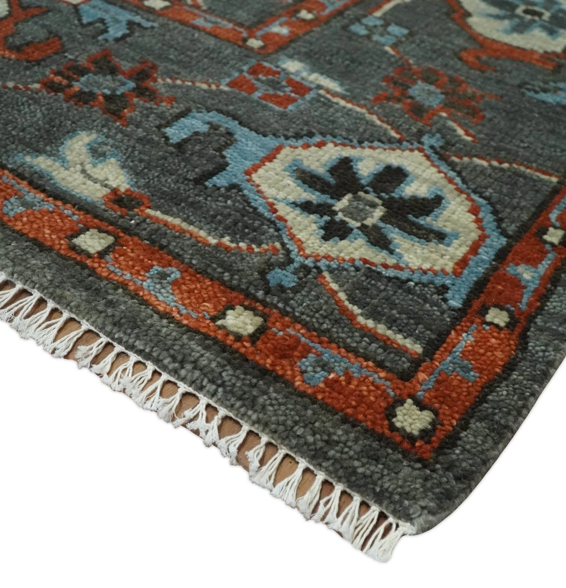 Antique look Gray, Rust and Ivory Hand knotted Traditional Oushak Multi Size Area Rug - Image 5