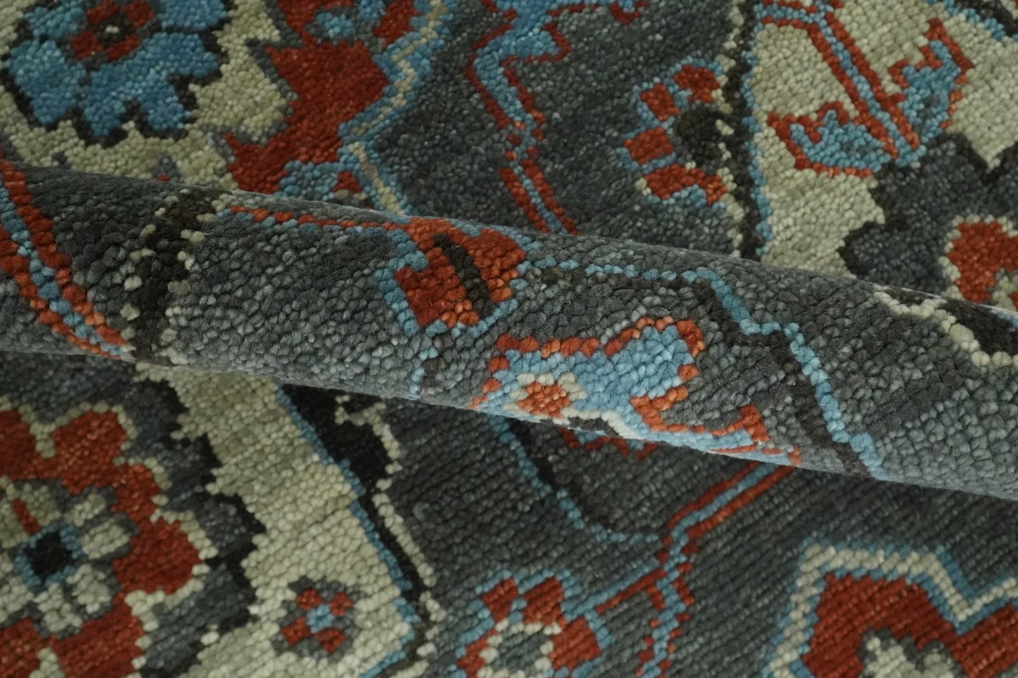 Antique look Gray, Rust and Ivory Hand knotted Traditional Oushak Multi Size Area Rug - Image 6