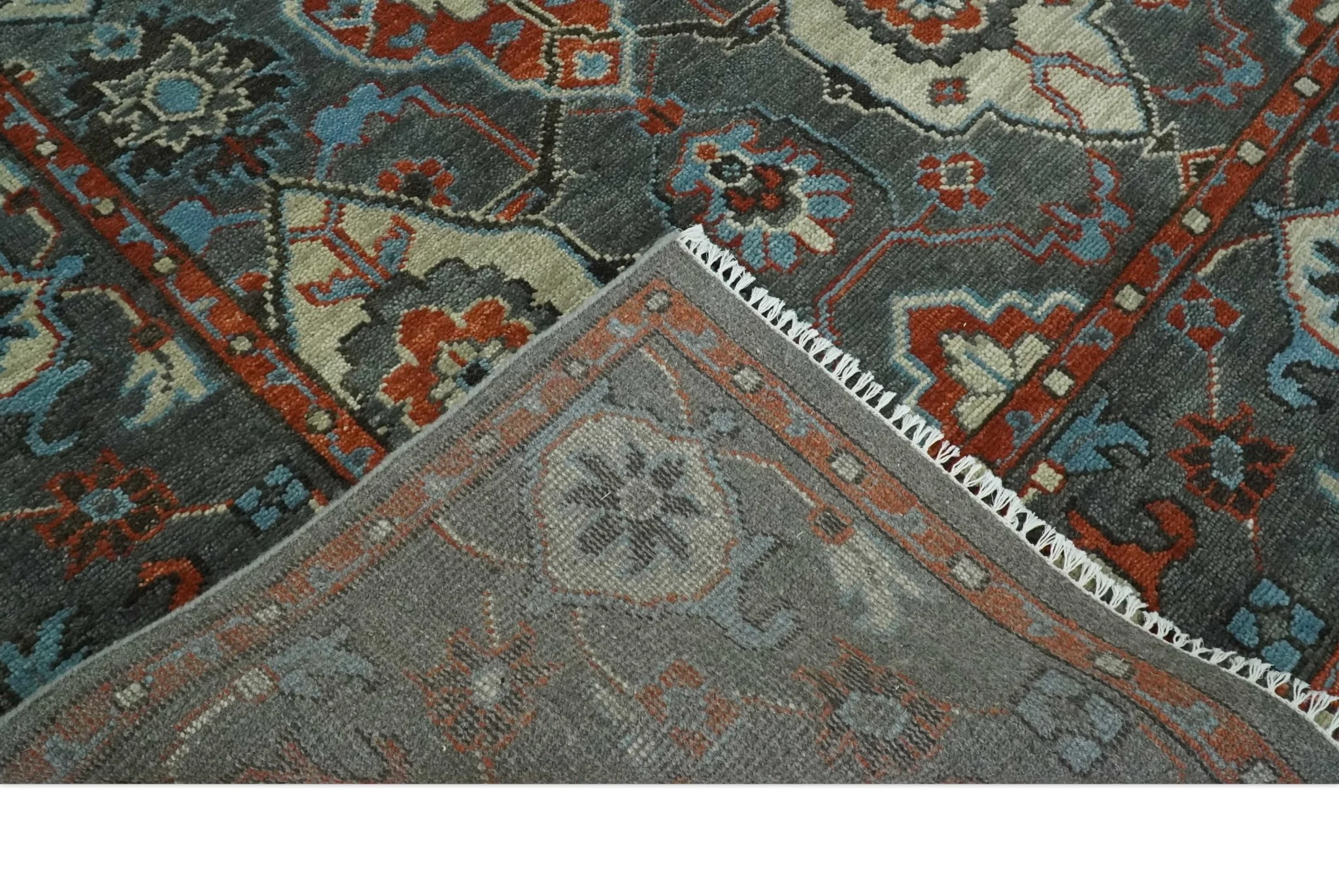 Antique look Gray, Rust and Ivory Hand knotted Traditional Oushak Multi Size Area Rug - Image 7