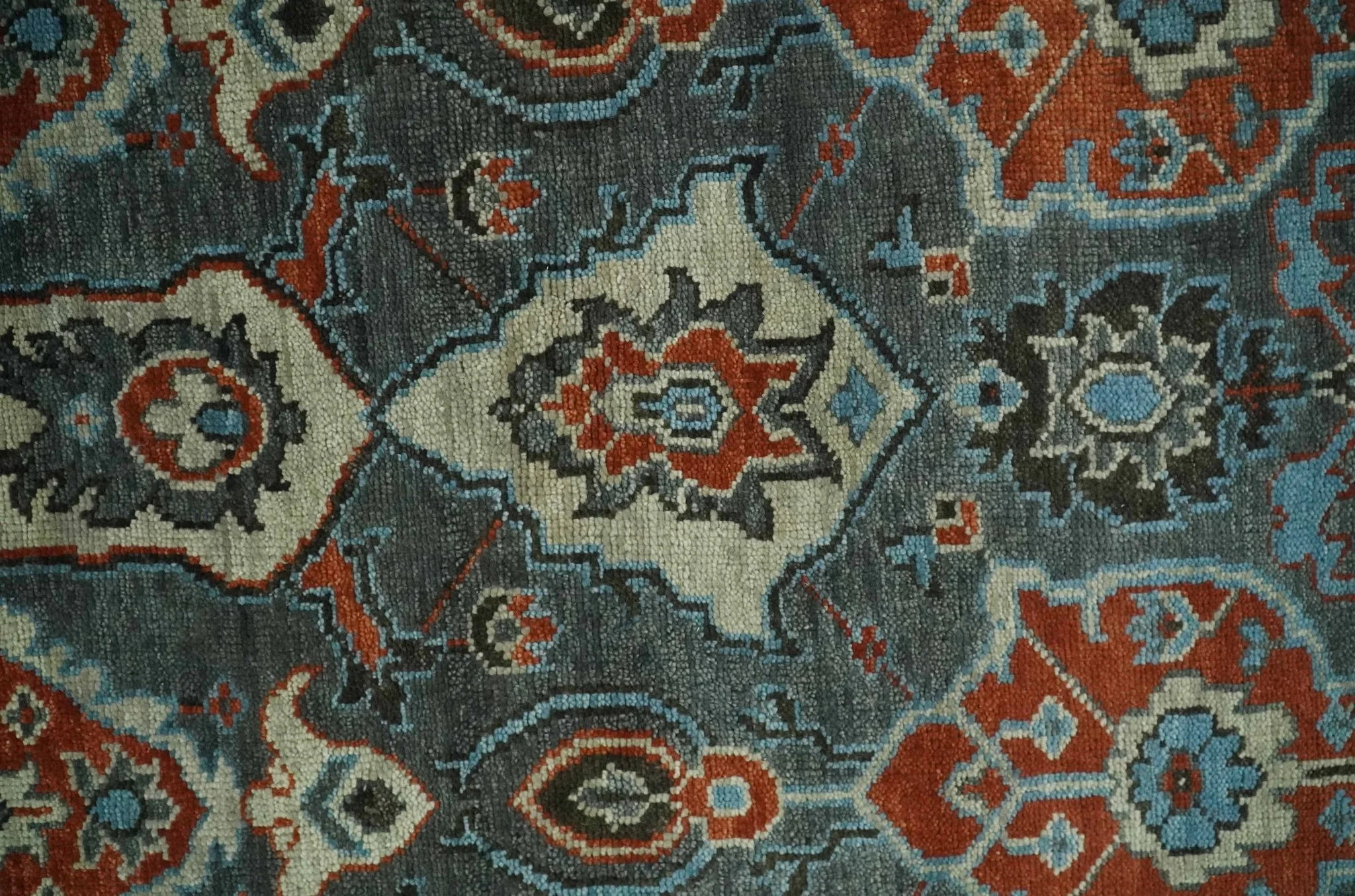 Antique look Gray, Rust and Ivory Hand knotted Traditional Oushak Multi Size Area Rug - Image 8