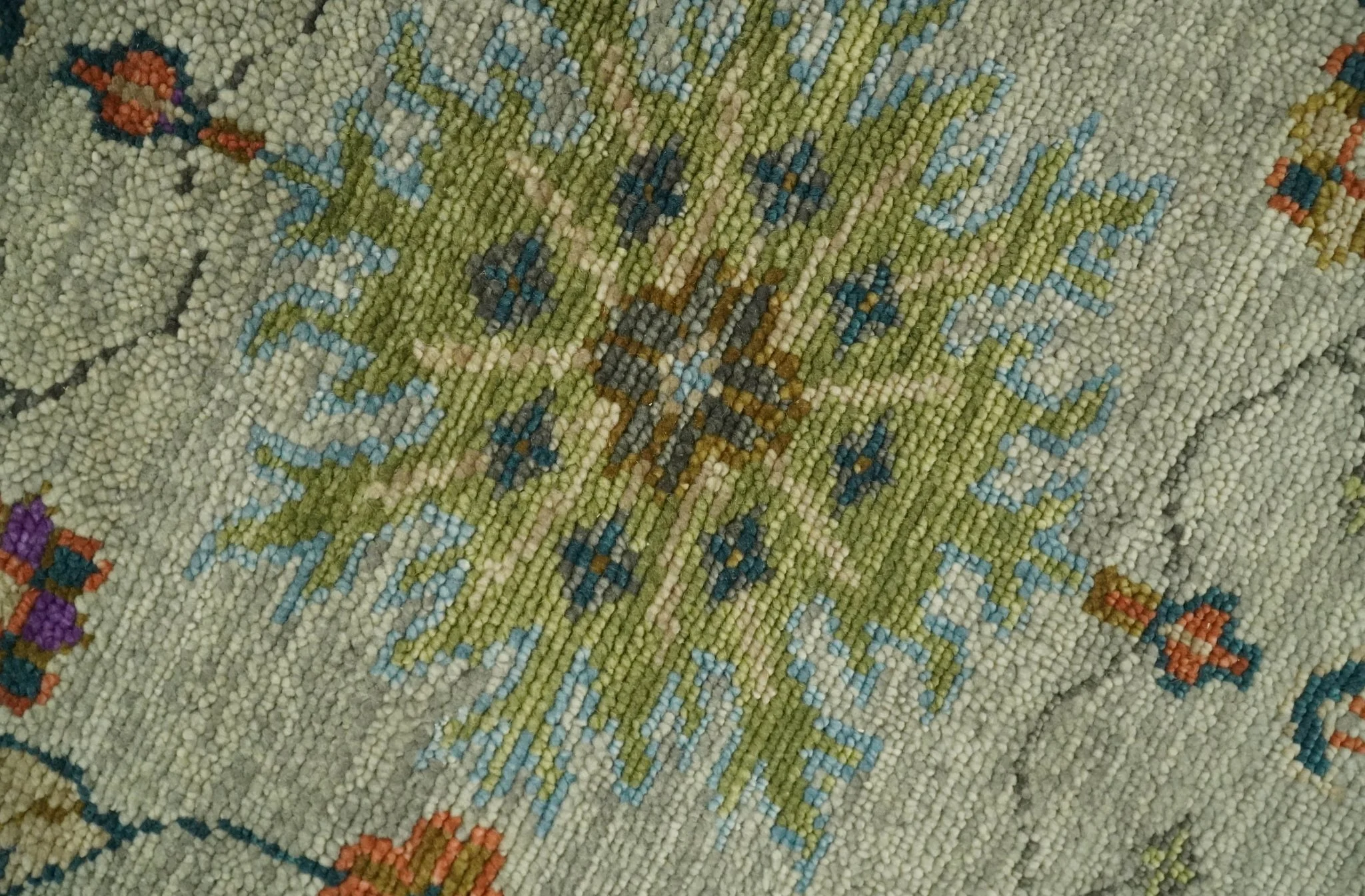 Vintage Style Vibrant Colorful Beige, Blue and Rust Hand Knotted Traditional Oushak Multi Size wool Area Rug - Image 4