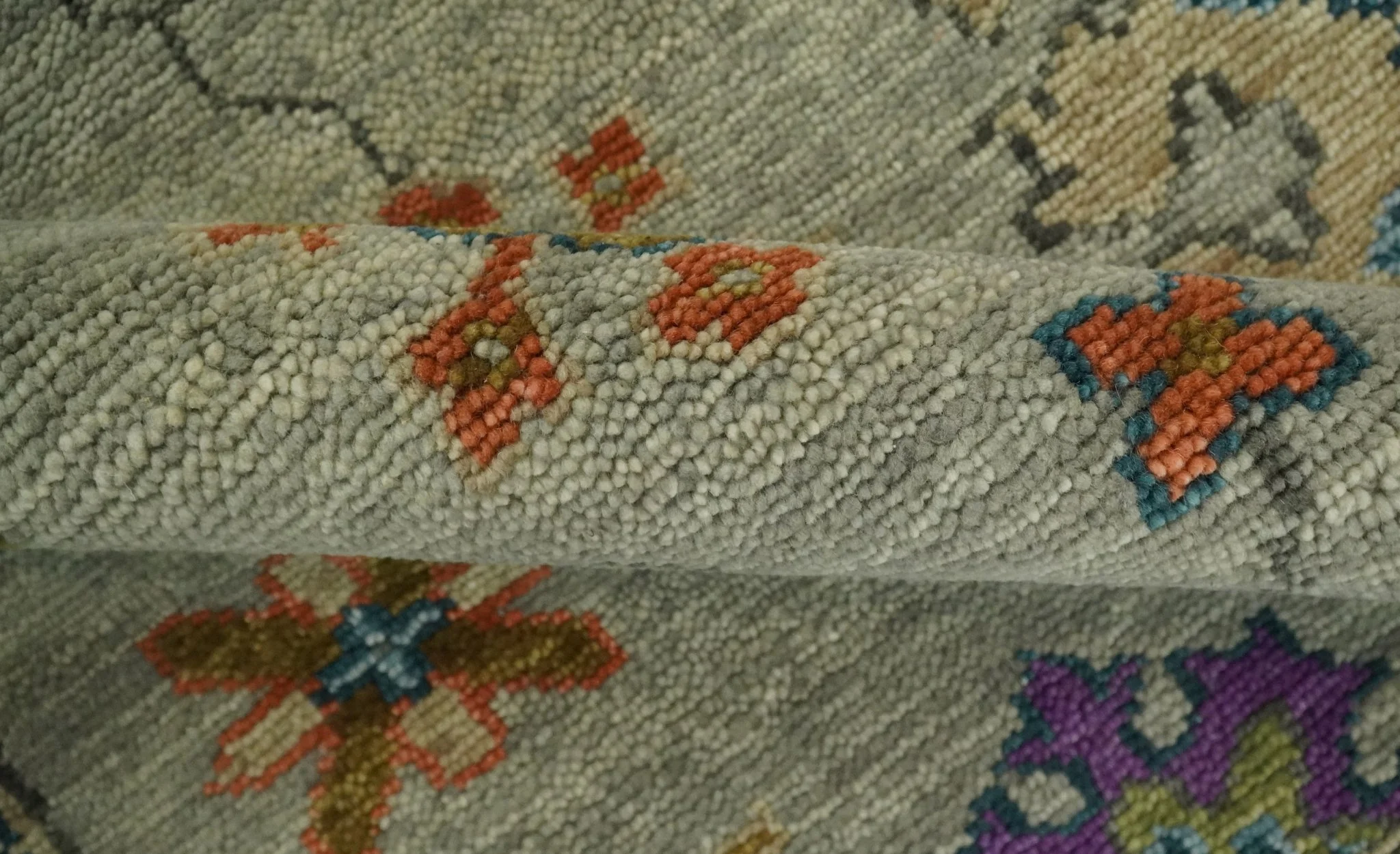 Vintage Style Vibrant Colorful Beige, Blue and Rust Hand Knotted Traditional Oushak Multi Size wool Area Rug - Image 6