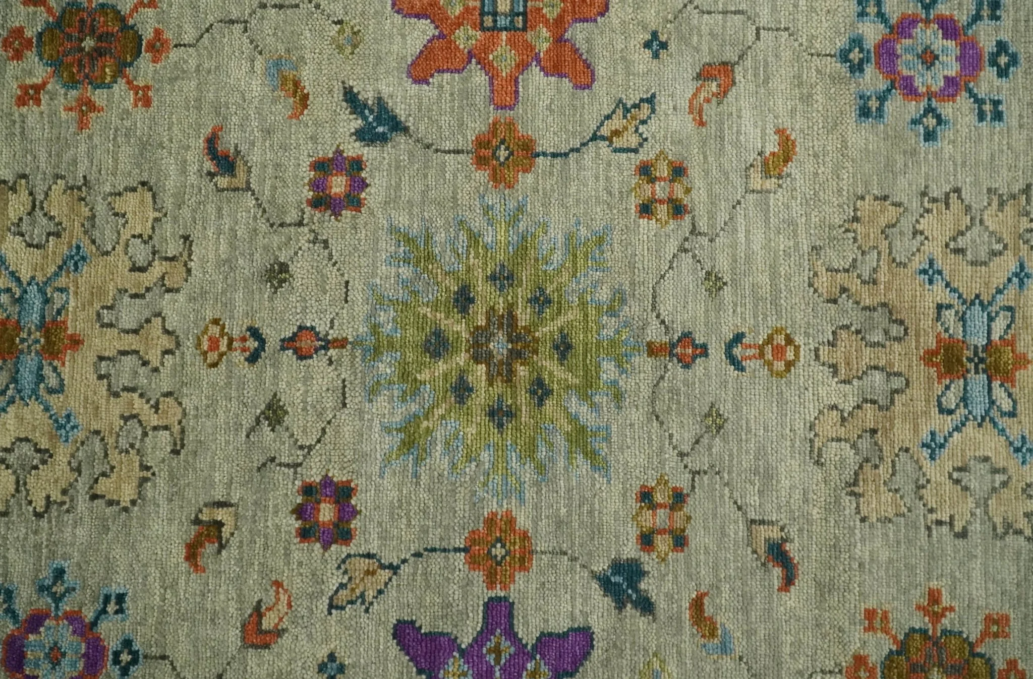Vintage Style Vibrant Colorful Beige, Blue and Rust Hand Knotted Traditional Oushak Multi Size wool Area Rug - Image 7