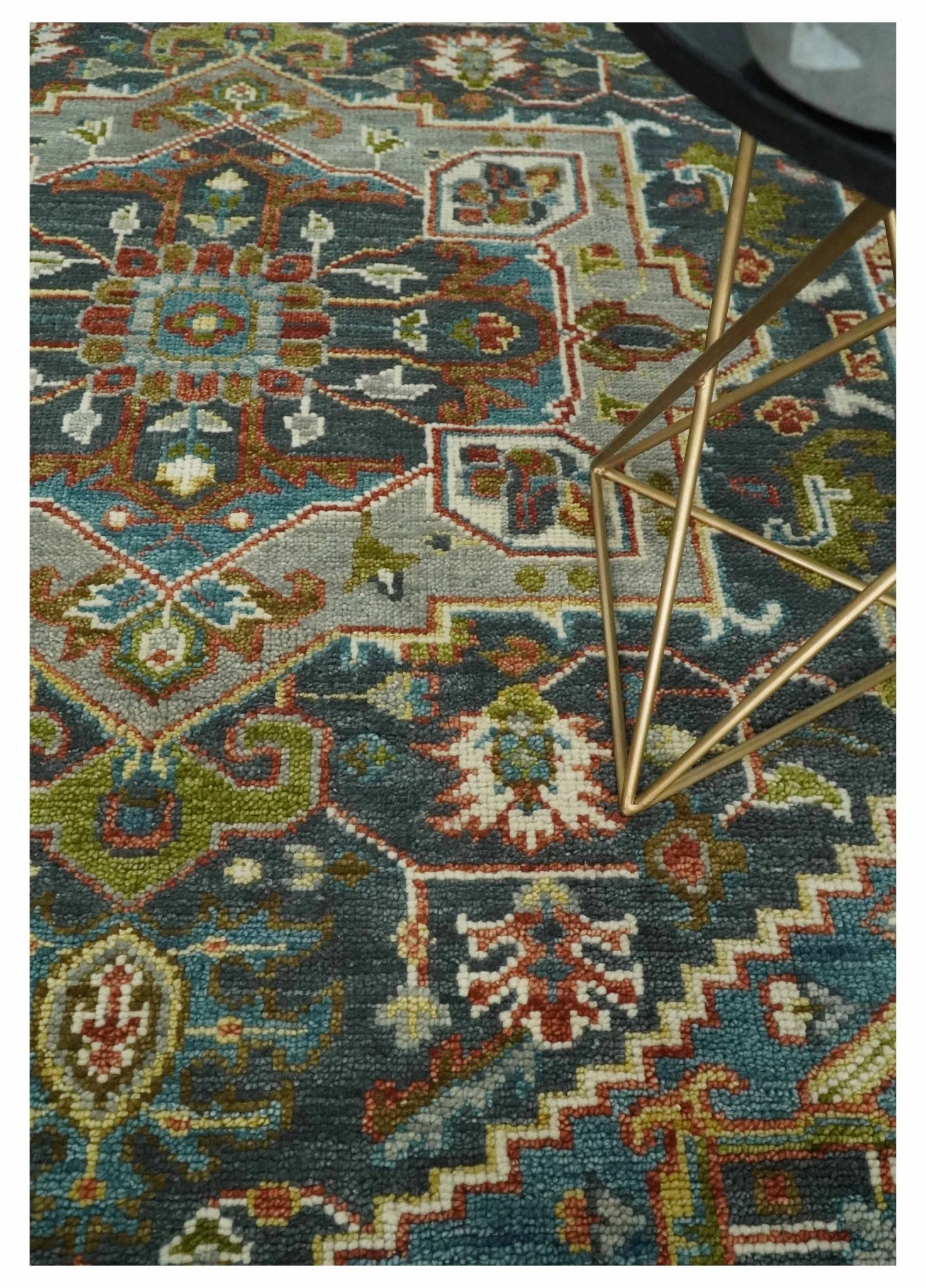 Hand Knotted Charcoal, Camel and Teal Traditional Heriz Serapi Multi size Wool Area Rug - Image 2